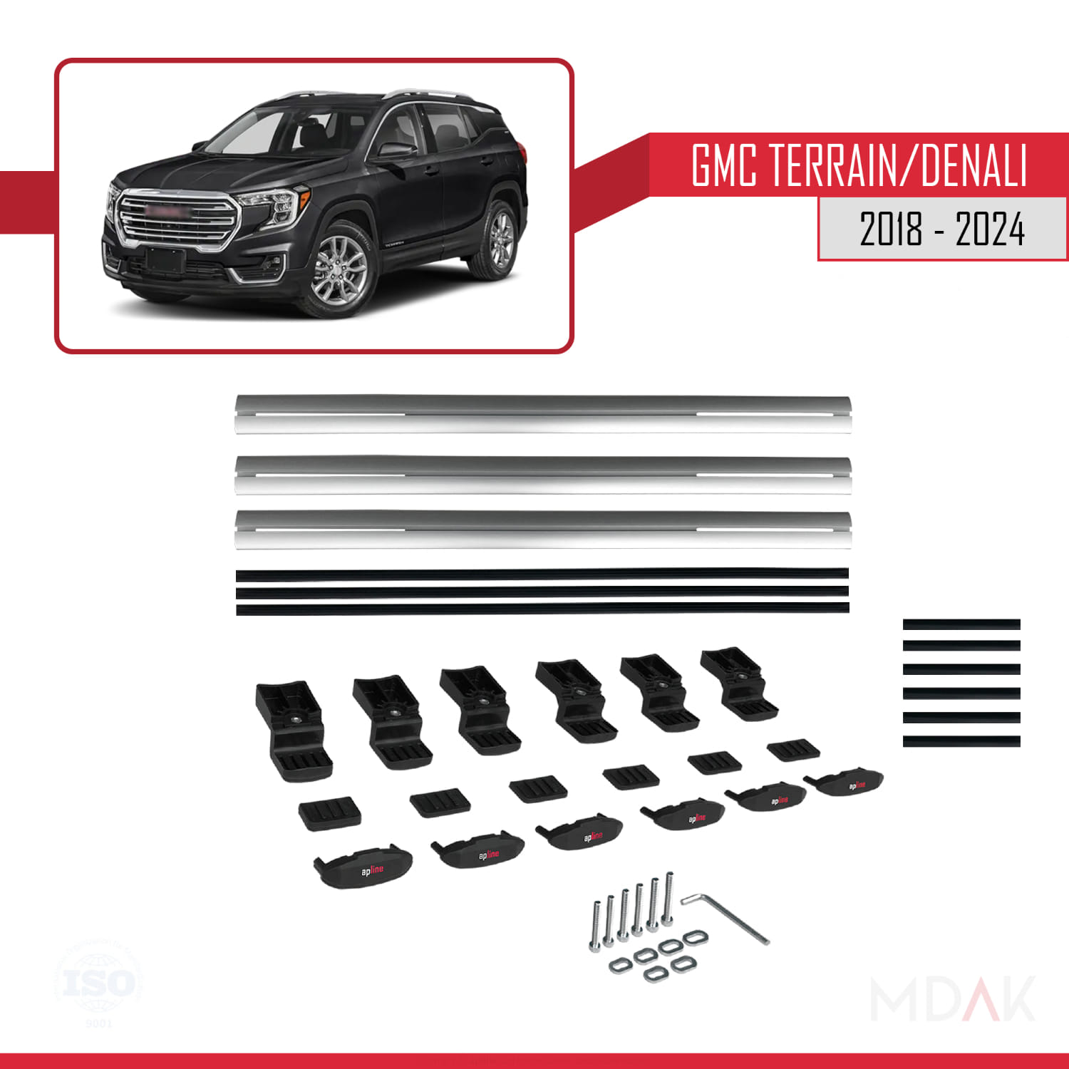 GMC Terrain / Denali 2018-2024 Arası ile Uyumlu BASIC Model Ara Atkı Tavan Barı Gri 3 Adet - Görsel 6