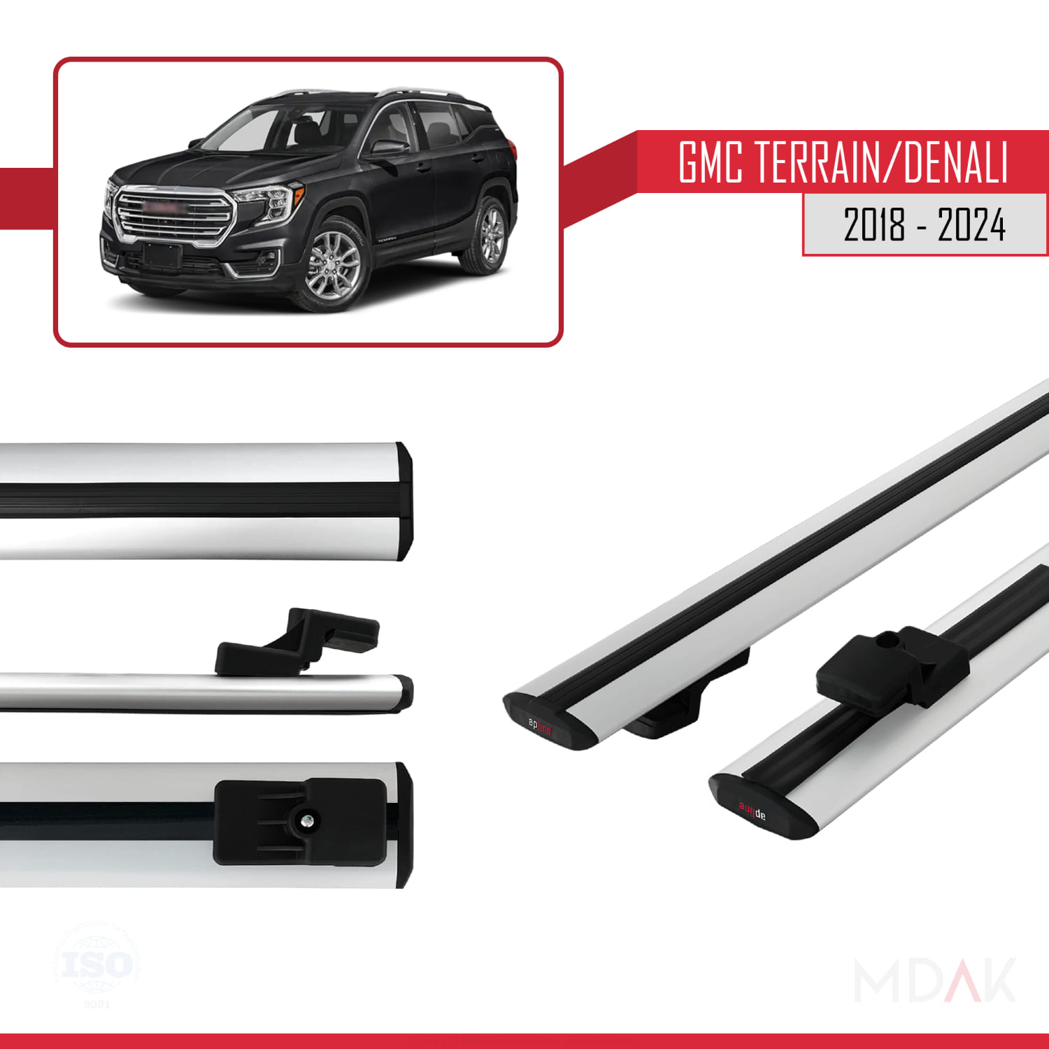 GMC Terrain / Denali 2018-2024 Arası ile Uyumlu BASIC Model Ara Atkı Tavan Barı Gri 2 Adet - Görsel 3