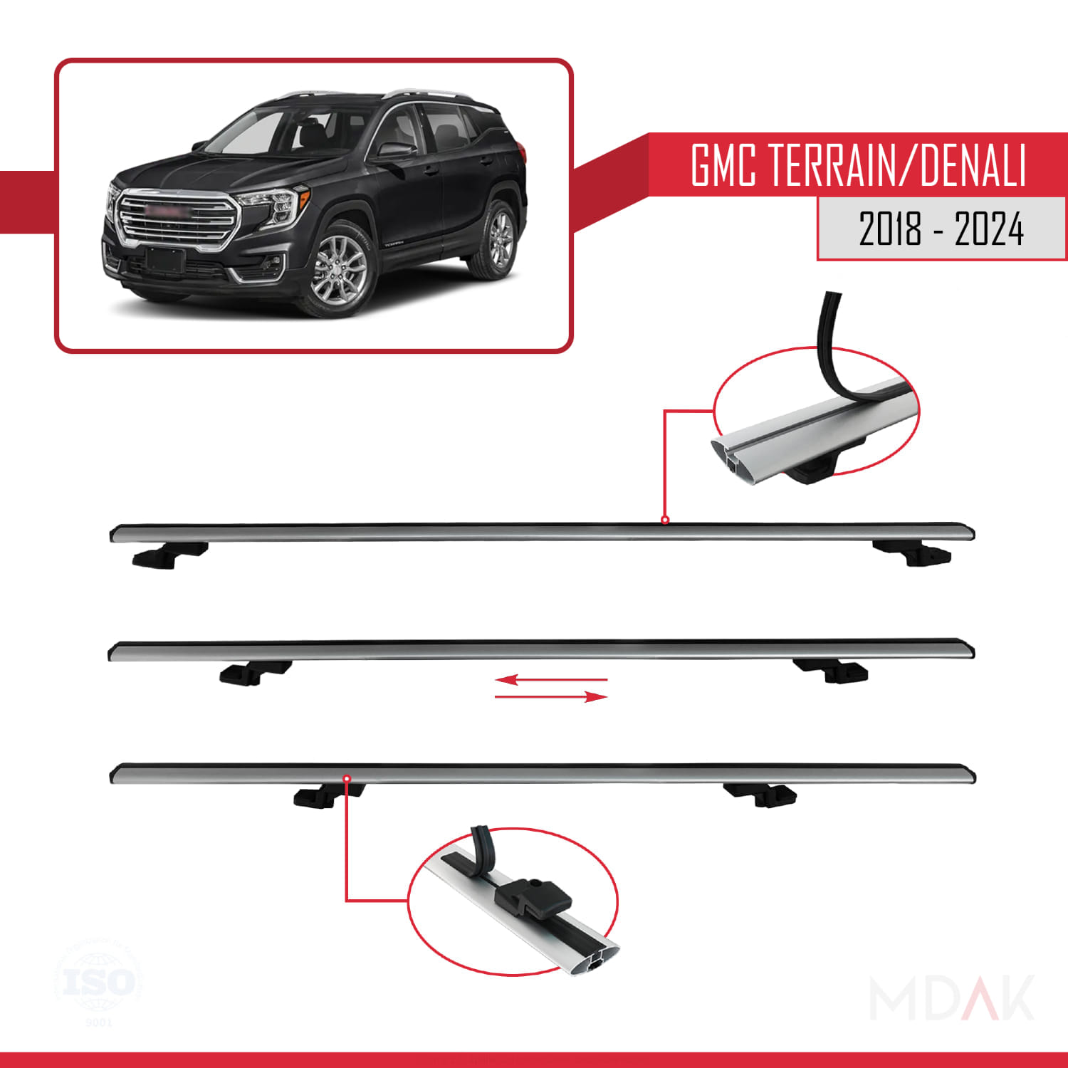 GMC Terrain / Denali 2018-2024 Arası ile Uyumlu BASIC Model Ara Atkı Tavan Barı Gri 2 Adet - Görsel 4