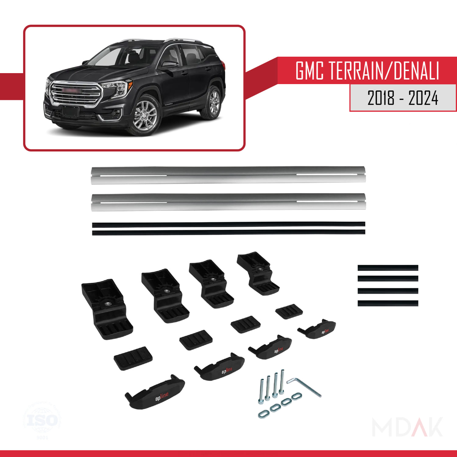 GMC Terrain / Denali 2018-2024 Arası ile Uyumlu BASIC Model Ara Atkı Tavan Barı Gri 2 Adet - Görsel 6