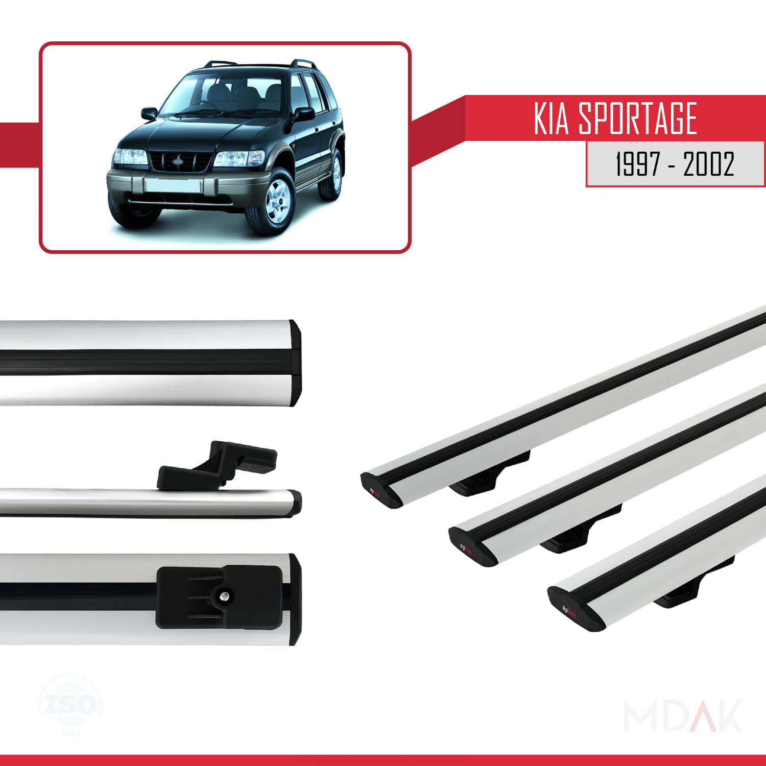 Kia Sportage 1997-2002 Arası ile Uyumlu BASIC Model Ara Atkı Tavan Barı Gri 3 Adet - Görsel 3