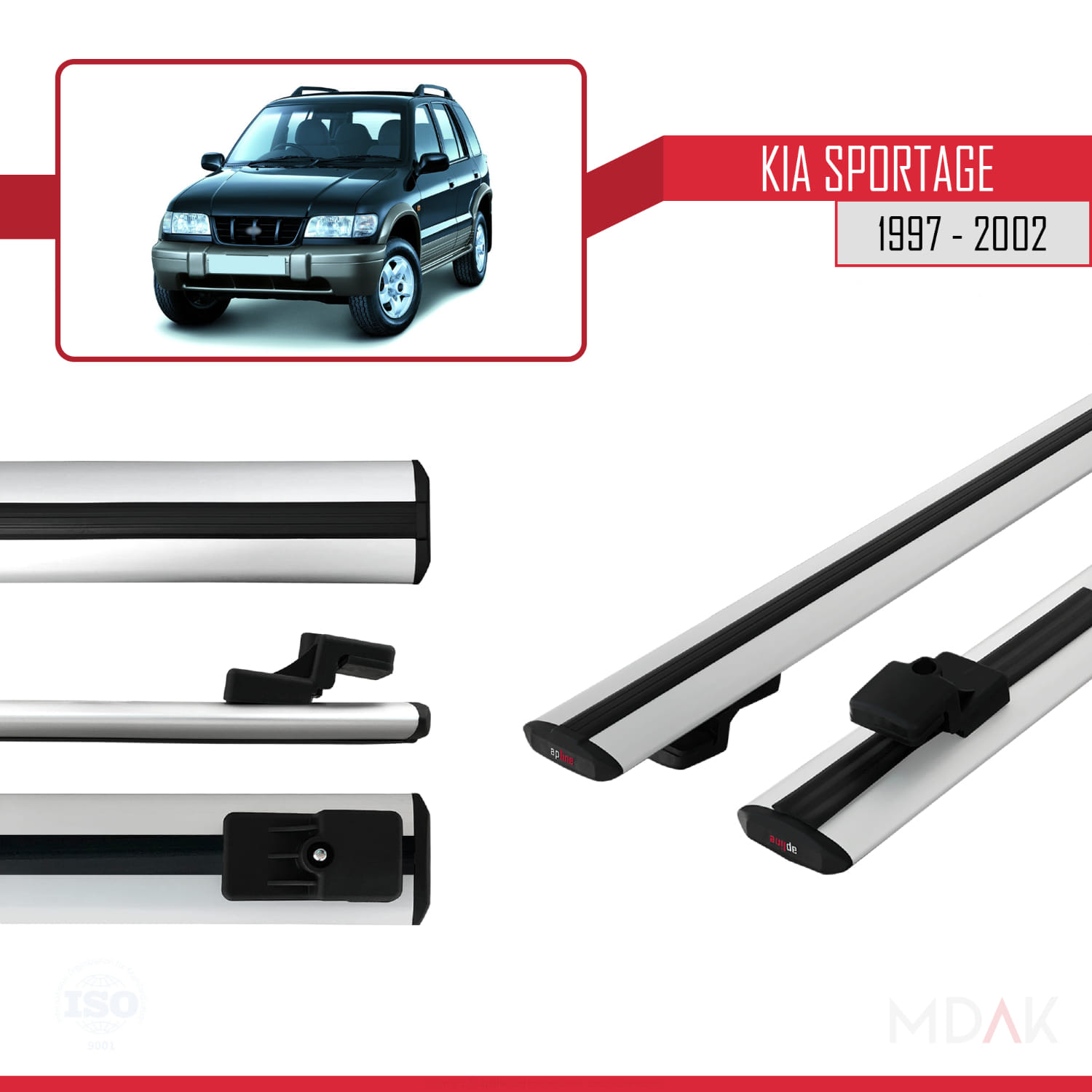 Kia Sportage 1997-2002 Arası ile Uyumlu BASIC Model Ara Atkı Tavan Barı Gri 2 Adet - Görsel 3