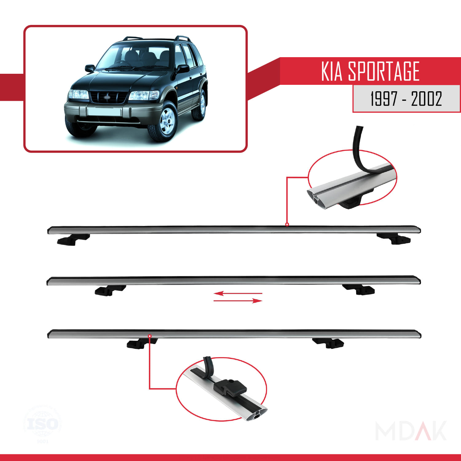 Kia Sportage 1997-2002 Arası ile Uyumlu BASIC Model Ara Atkı Tavan Barı Gri 2 Adet - Görsel 4