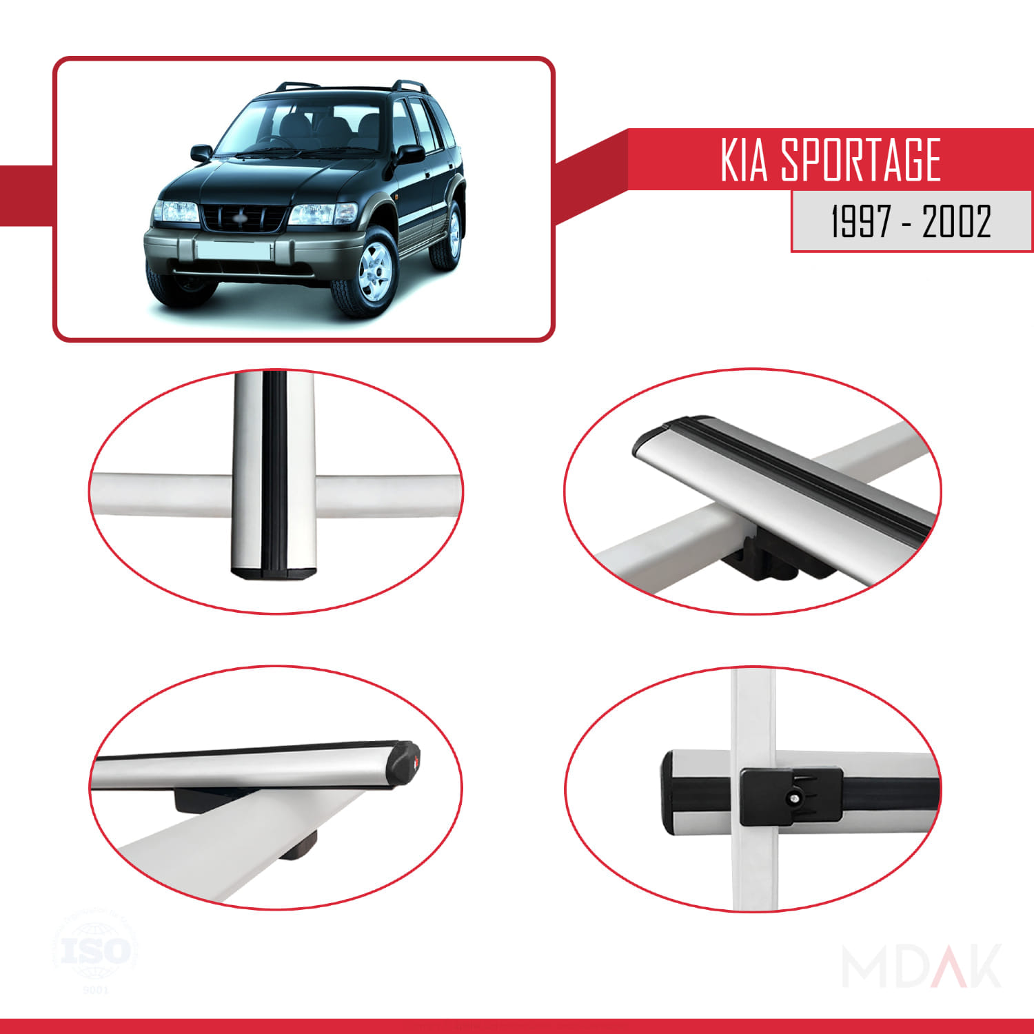Kia Sportage 1997-2002 Arası ile Uyumlu BASIC Model Ara Atkı Tavan Barı Gri 2 Adet - Görsel 5