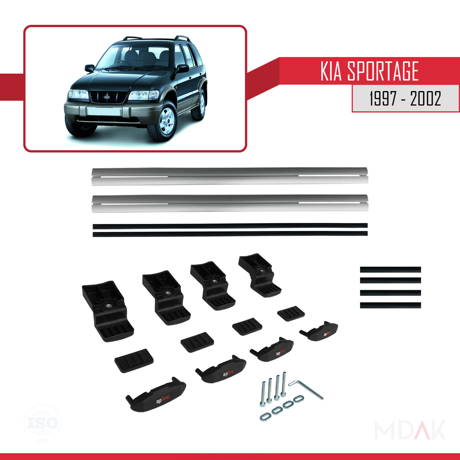 Kia Sportage 1997-2002 Arası ile Uyumlu BASIC Model Ara Atkı Tavan Barı Gri 2 Adet - Görsel 6