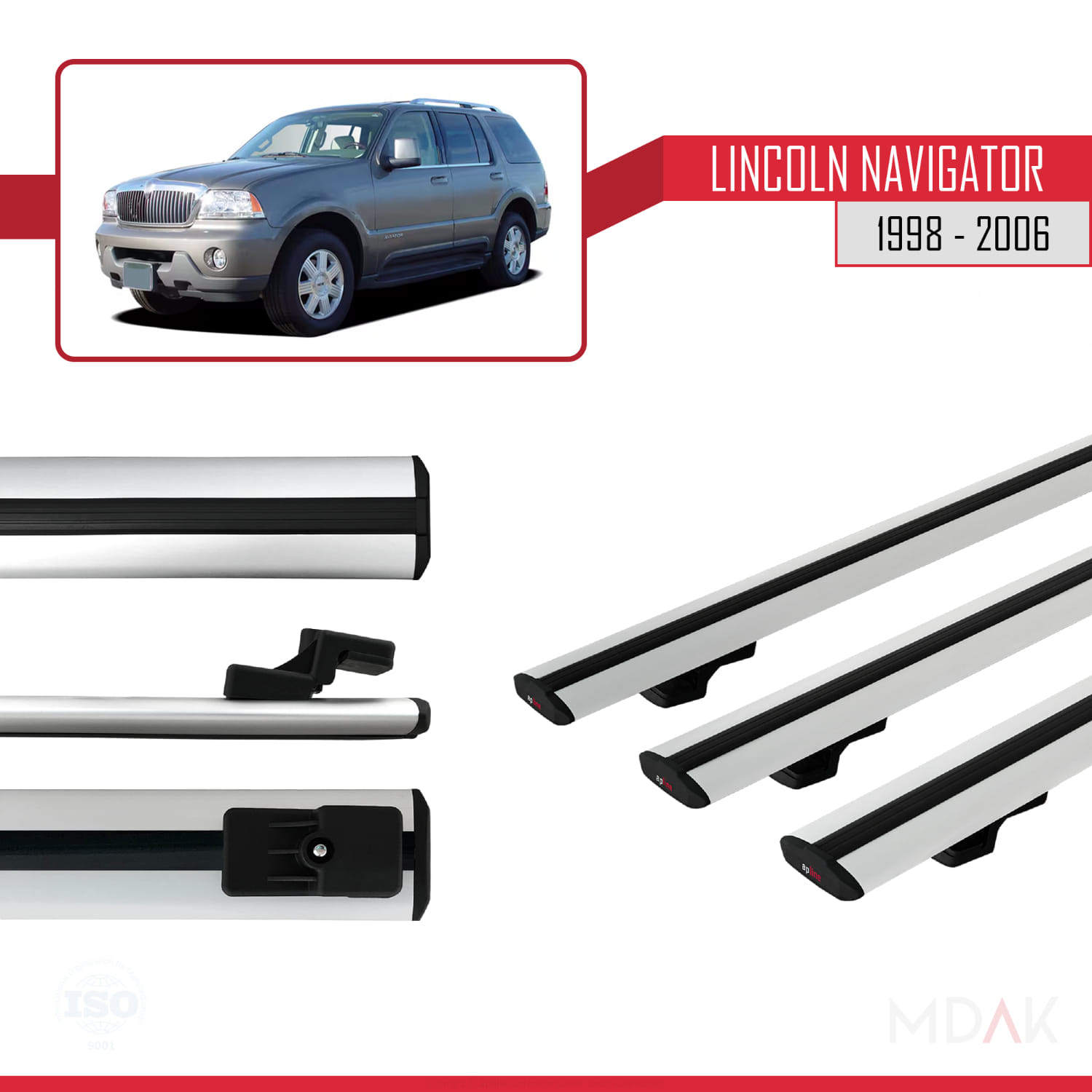 Lincoln Navigator 1998-2006 Arası ile Uyumlu BASIC Model Ara Atkı Tavan Barı Gri 3 Adet - Görsel 3
