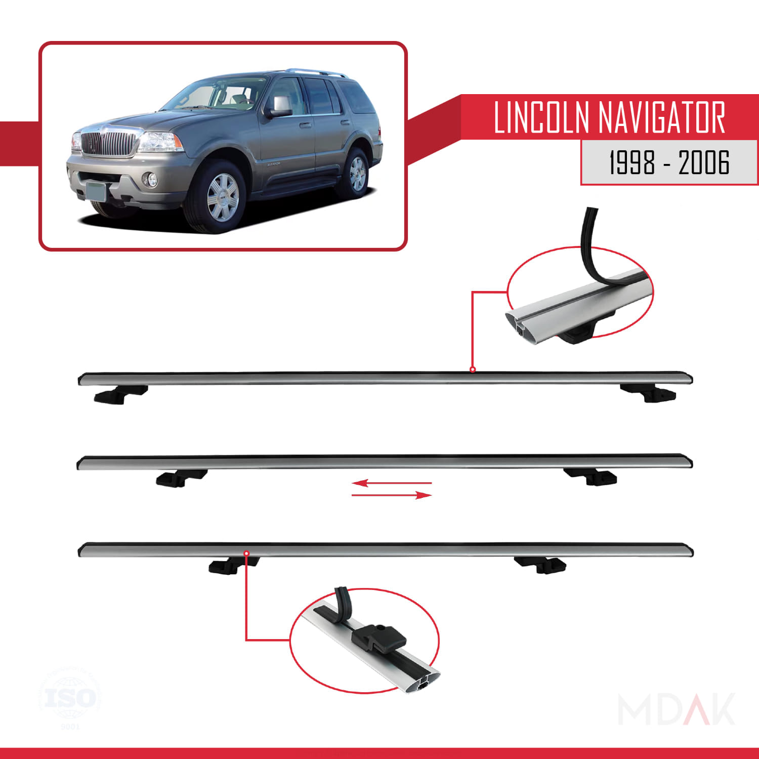 Lincoln Navigator 1998-2006 Arası ile Uyumlu BASIC Model Ara Atkı Tavan Barı Gri 3 Adet - Görsel 5
