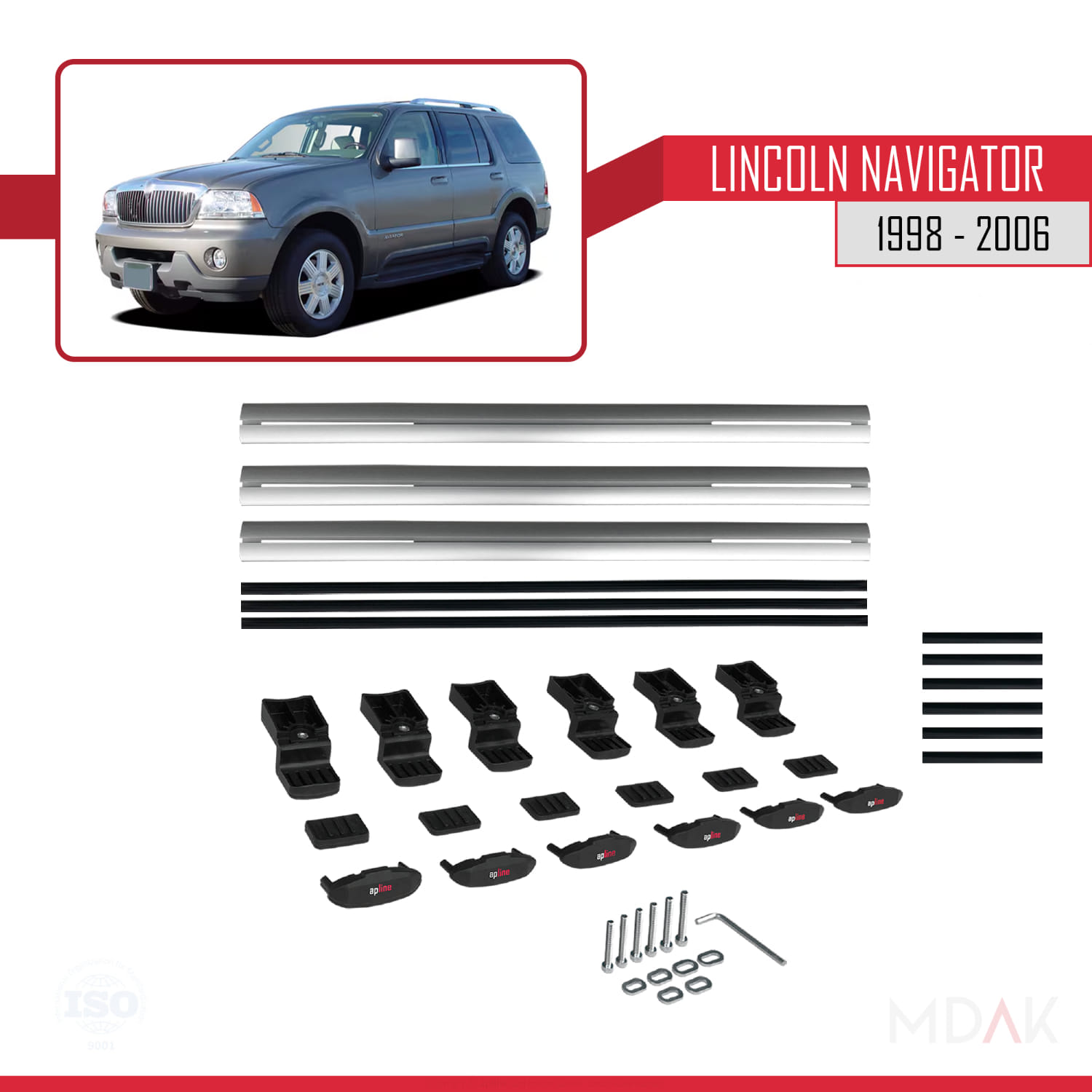 Lincoln Navigator 1998-2006 Arası ile Uyumlu BASIC Model Ara Atkı Tavan Barı Gri 3 Adet - Görsel 6