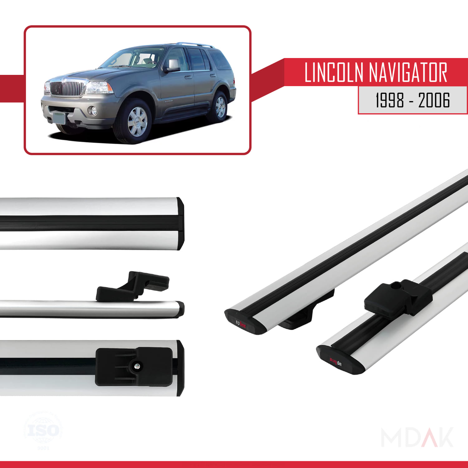 Lincoln Navigator 1998-2006 Arası ile Uyumlu BASIC Model Ara Atkı Tavan Barı Gri 2 Adet - Görsel 3