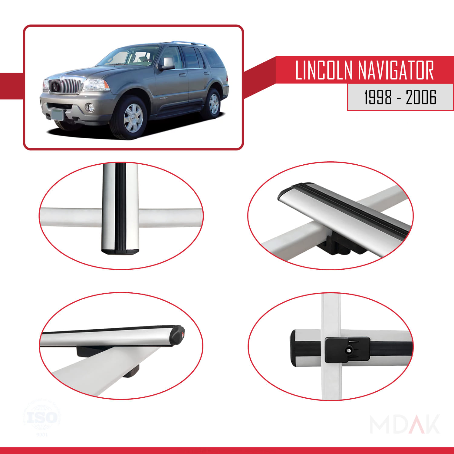 Lincoln Navigator 1998-2006 Arası ile Uyumlu BASIC Model Ara Atkı Tavan Barı Gri 2 Adet - Görsel 5