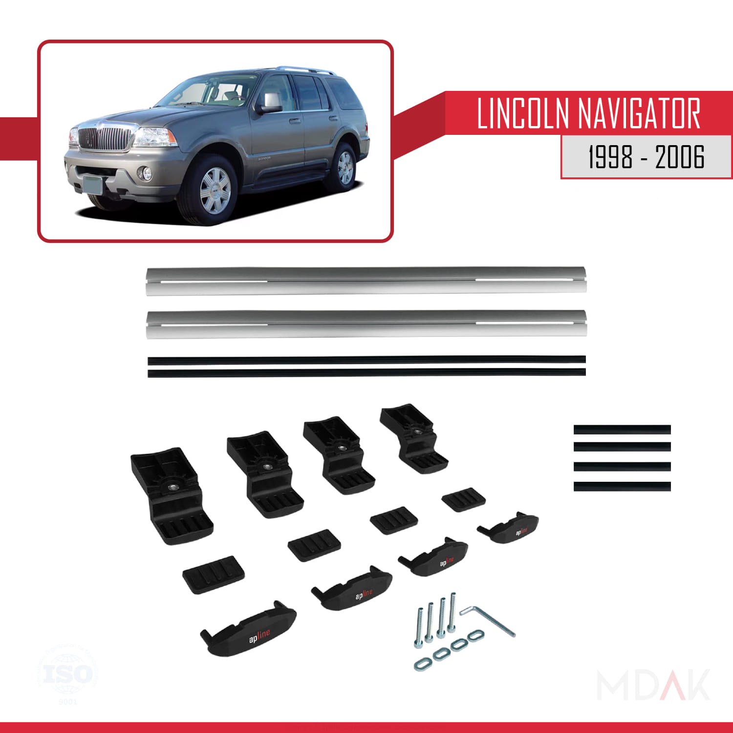 Lincoln Navigator 1998-2006 Arası ile Uyumlu BASIC Model Ara Atkı Tavan Barı Gri 2 Adet - Görsel 6