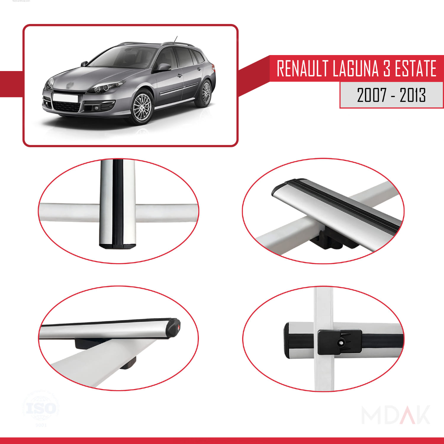 Renault Laguna 3 Estate 2007-2013 Arası ile Uyumlu BASIC Model Ara Atkı Tavan Barı Gri 3 Adet - Görsel 4