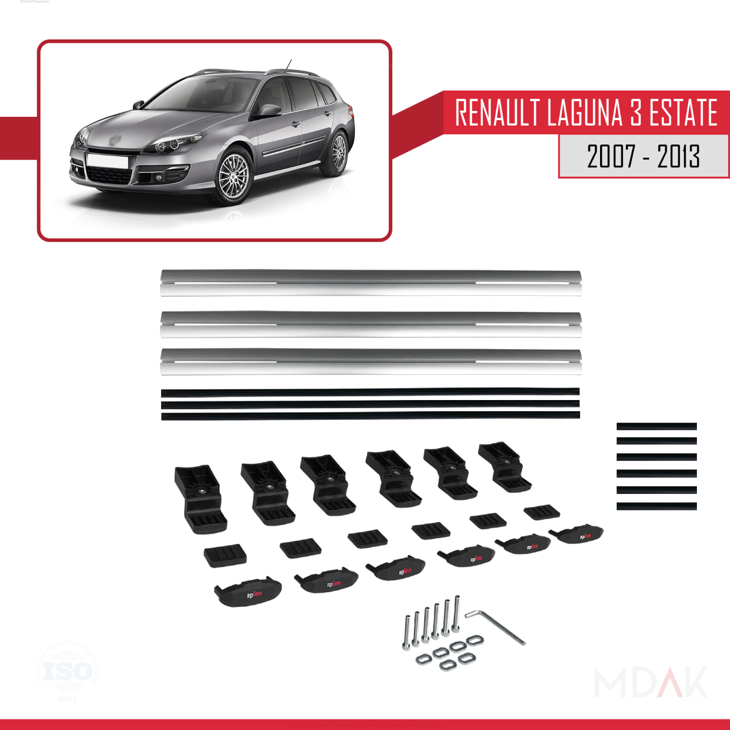 Renault Laguna 3 Estate 2007-2013 Arası ile Uyumlu BASIC Model Ara Atkı Tavan Barı Gri 3 Adet - Görsel 6