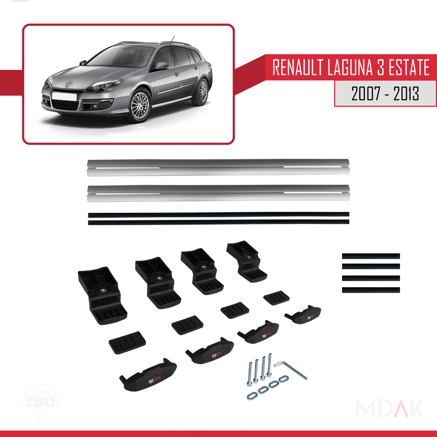 Renault Laguna 3 Estate 2007-2013 Arası ile Uyumlu BASIC Model Ara Atkı Tavan Barı Gri 2 Adet - Görsel 6