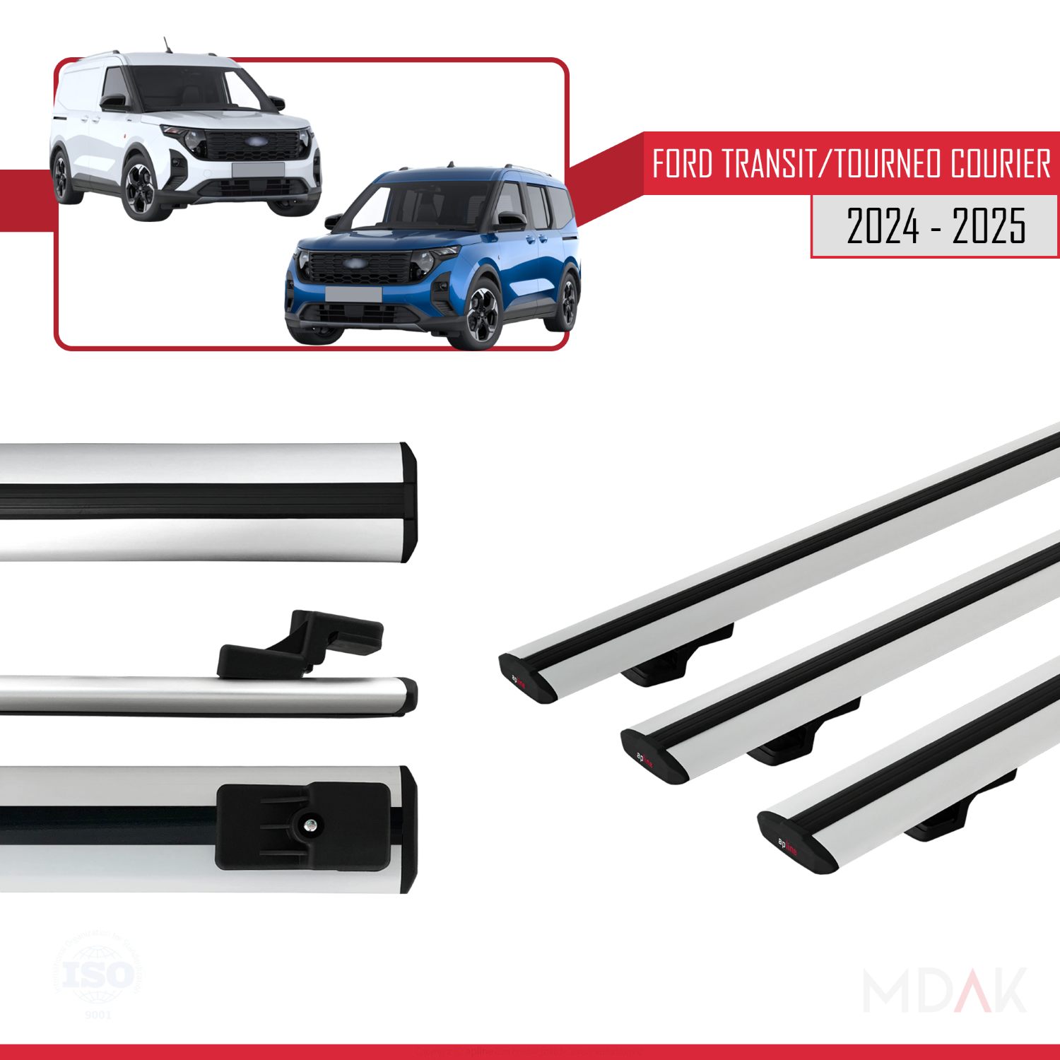 Ford Transit/Tourneo Courier 2024-2025 Arası ile uyumlu BASIC Model Ara Atkı Tavan Barı Gri 3 Adet - Görsel 3