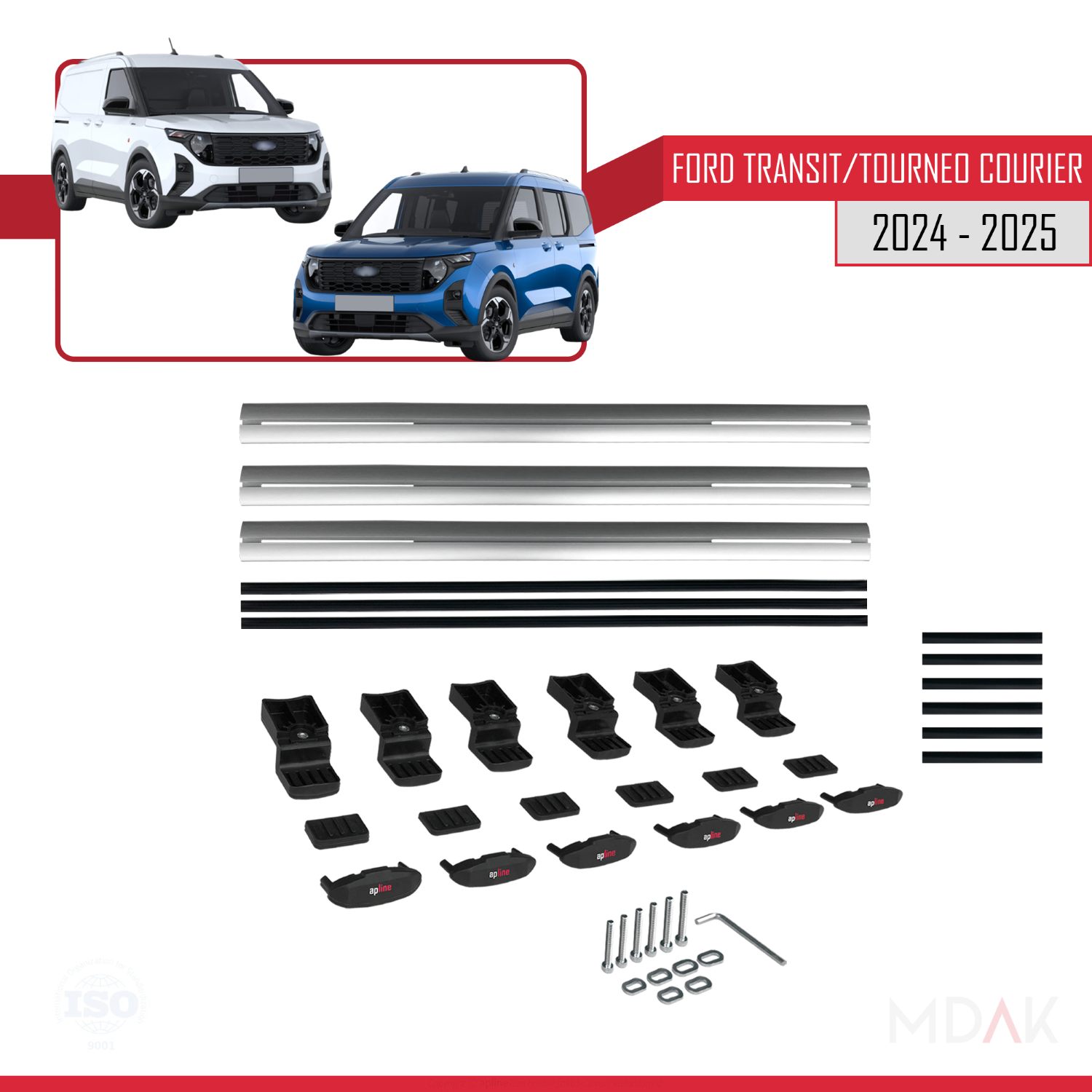 Ford Transit/Tourneo Courier 2024-2025 Arası ile uyumlu BASIC Model Ara Atkı Tavan Barı Gri 3 Adet - Görsel 6