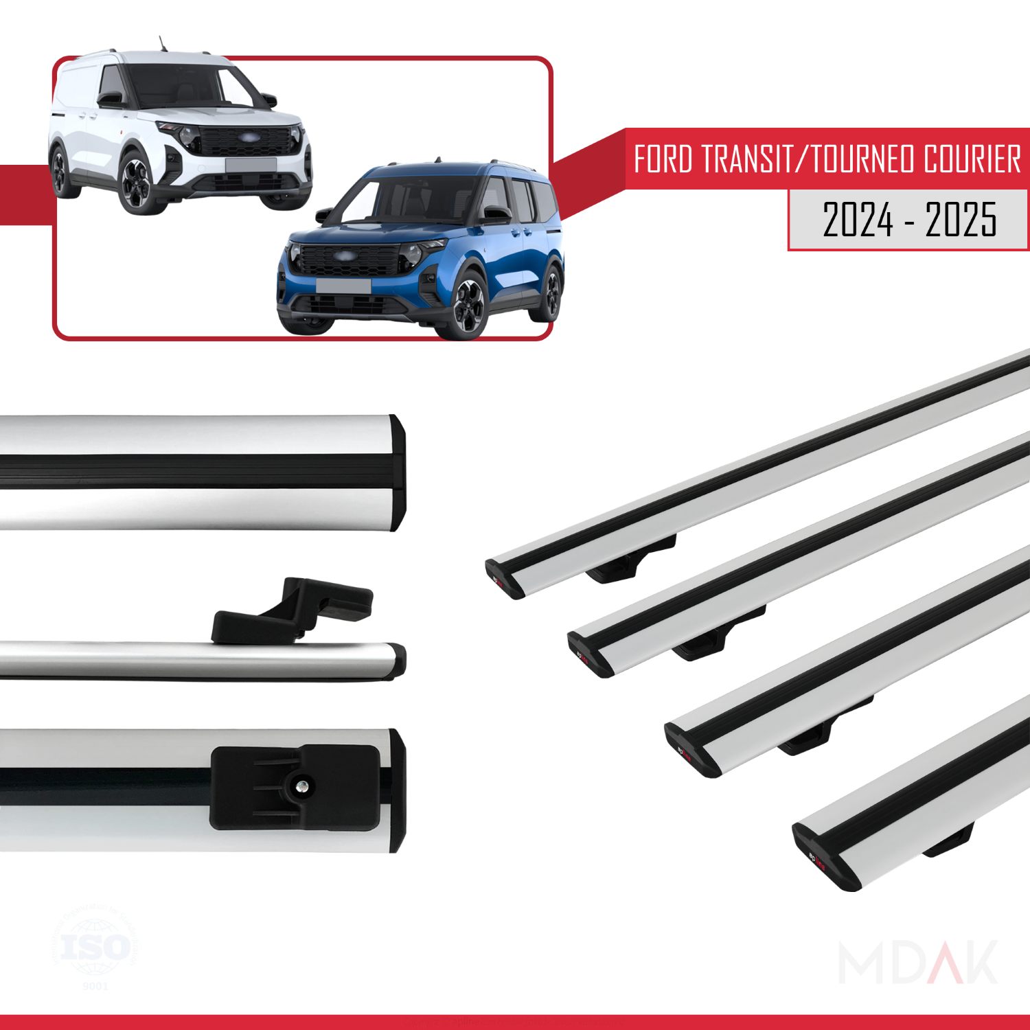 Ford Transit/Tourneo Courier 2024-2025 Arası ile uyumlu BASIC Model Ara Atkı Tavan Barı Gri 4 Adet - Görsel 3