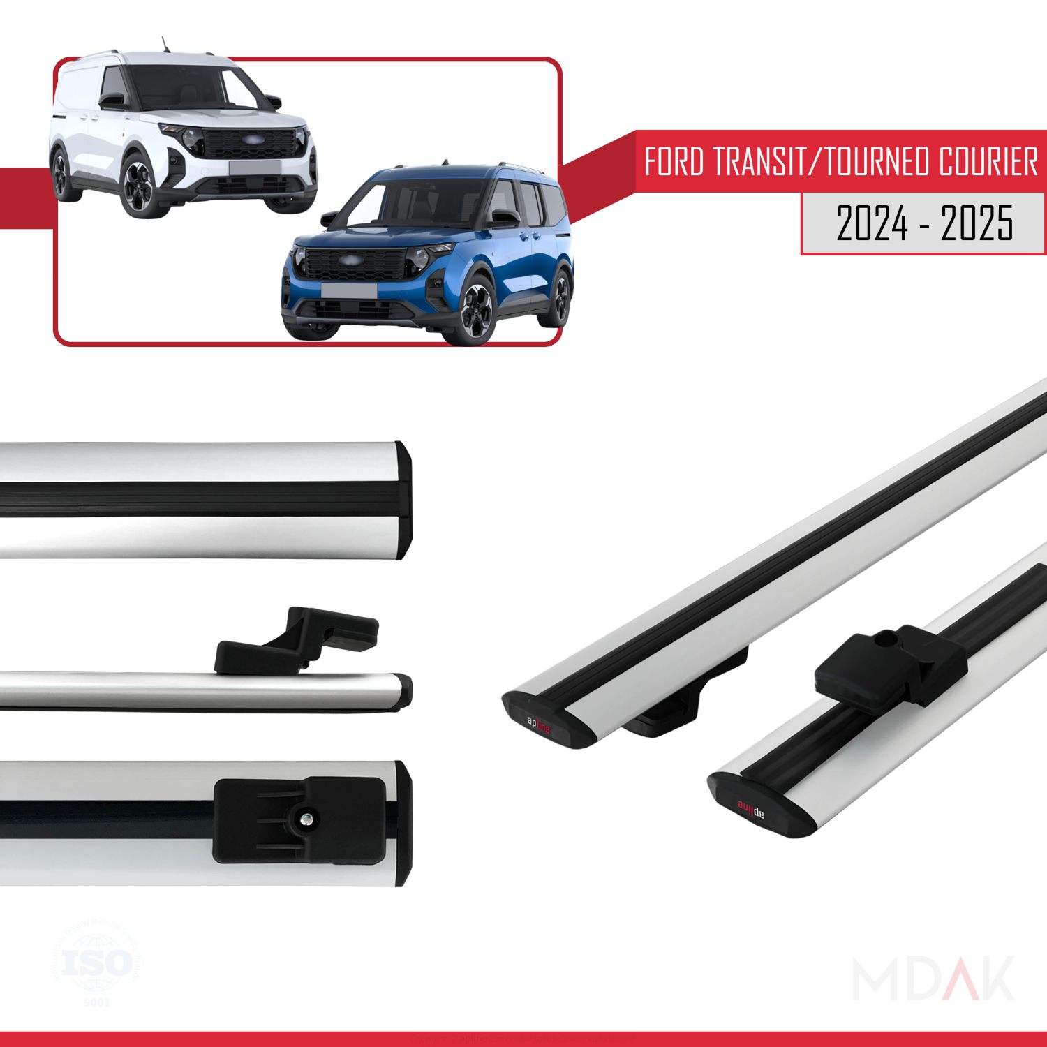 Ford Transit/Tourneo Courier 2024-2025 Arası ile uyumlu BASIC Model Ara Atkı Tavan Barı Gri 2 Adet - Görsel 3