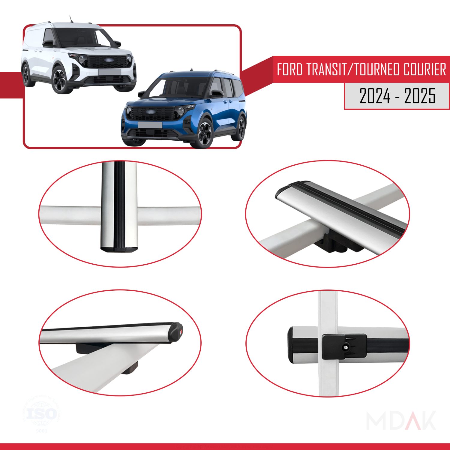 Ford Transit/Tourneo Courier 2024-2025 Arası ile uyumlu BASIC Model Ara Atkı Tavan Barı Gri 2 Adet - Görsel 4