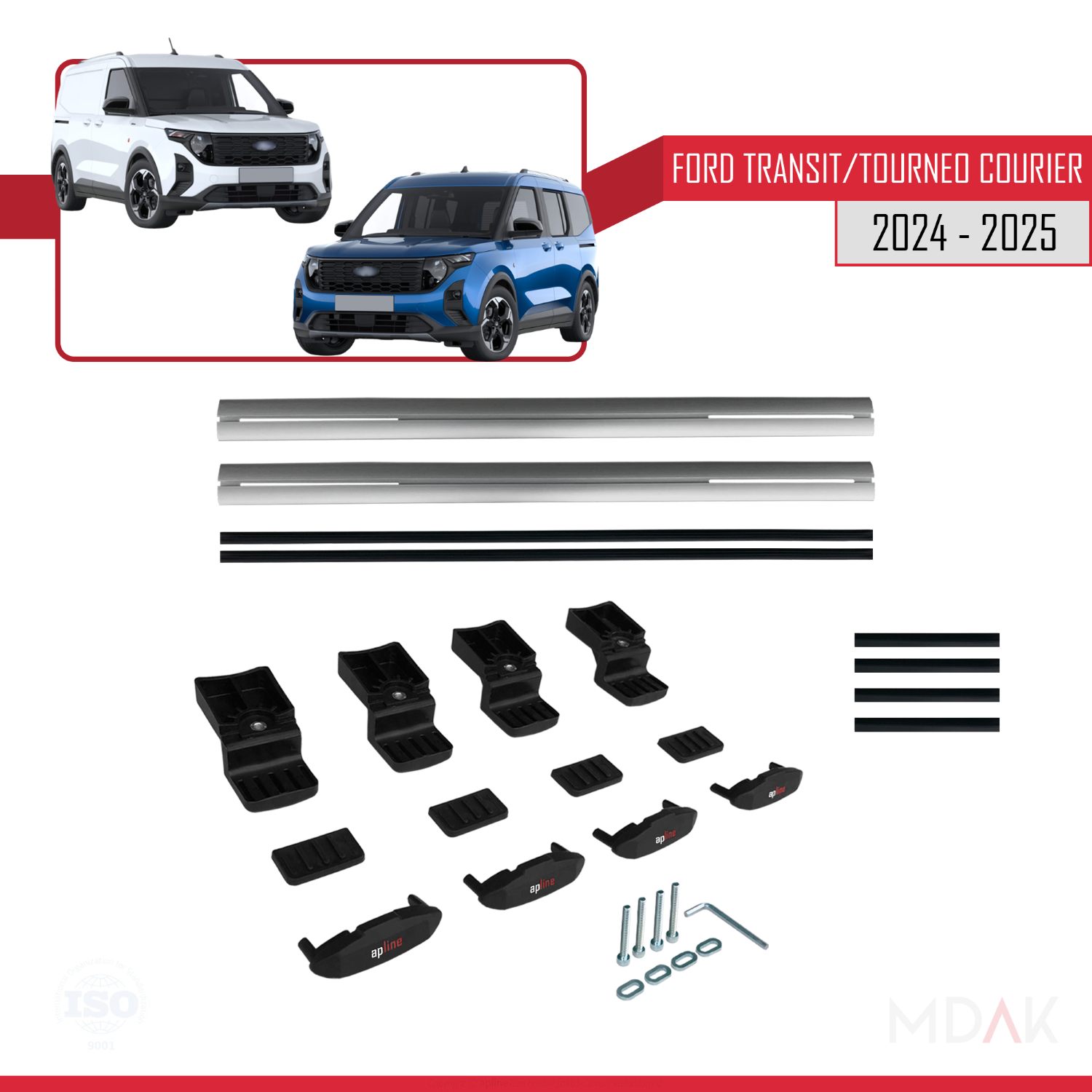Ford Transit/Tourneo Courier 2024-2025 Arası ile uyumlu BASIC Model Ara Atkı Tavan Barı Gri 2 Adet - Görsel 6