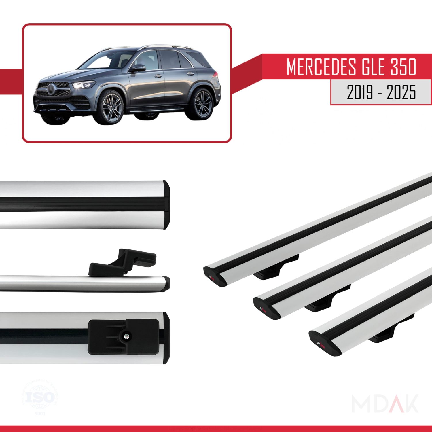 Mercedes GLE Class 4 (W167) 2019-2025 Arası ile uyumlu BASIC Model Ara Atkı Tavan Barı Gri 3 Adet - Görsel 3