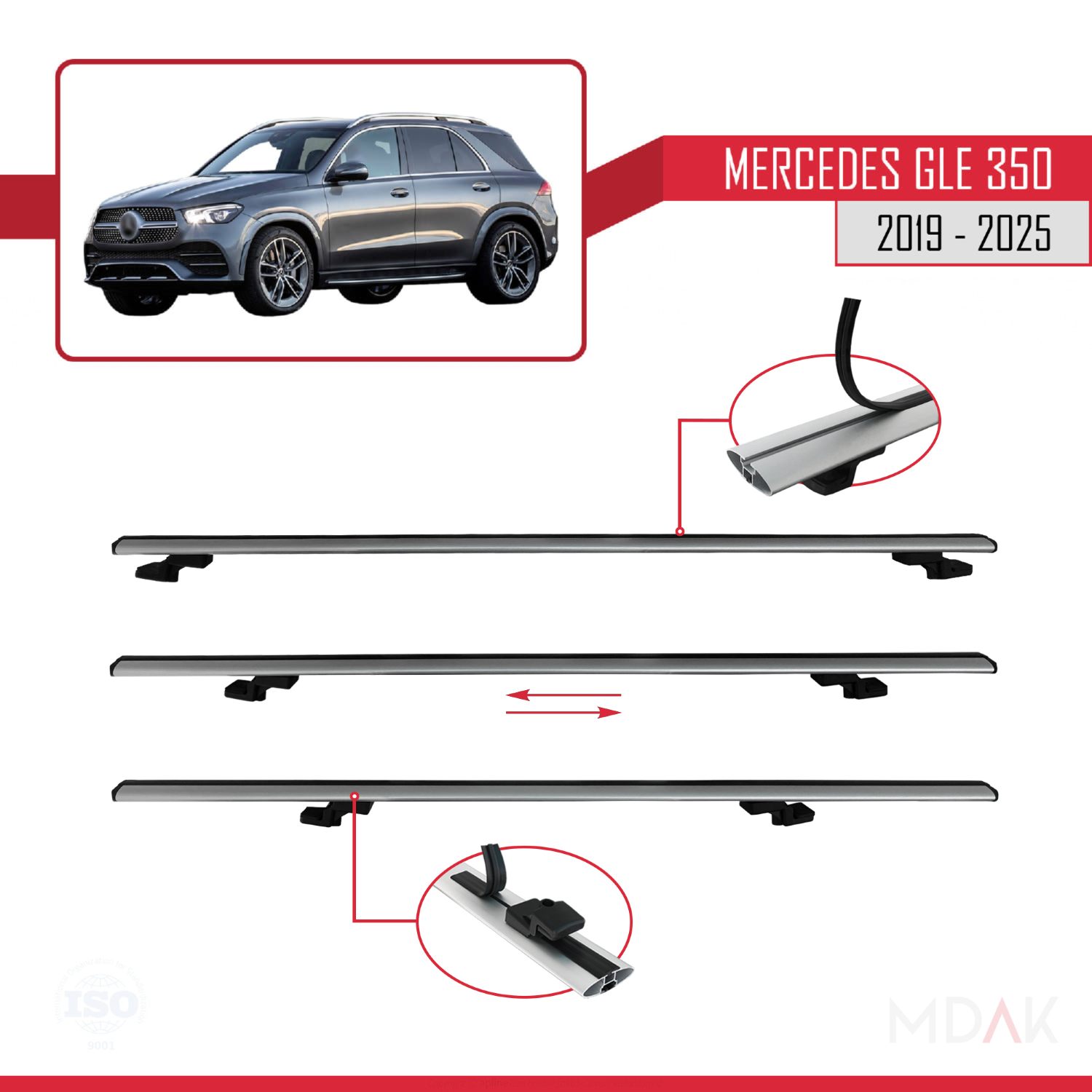 Mercedes GLE Class 4 (W167) 2019-2025 Arası ile uyumlu BASIC Model Ara Atkı Tavan Barı Gri 2 Adet - Görsel 5