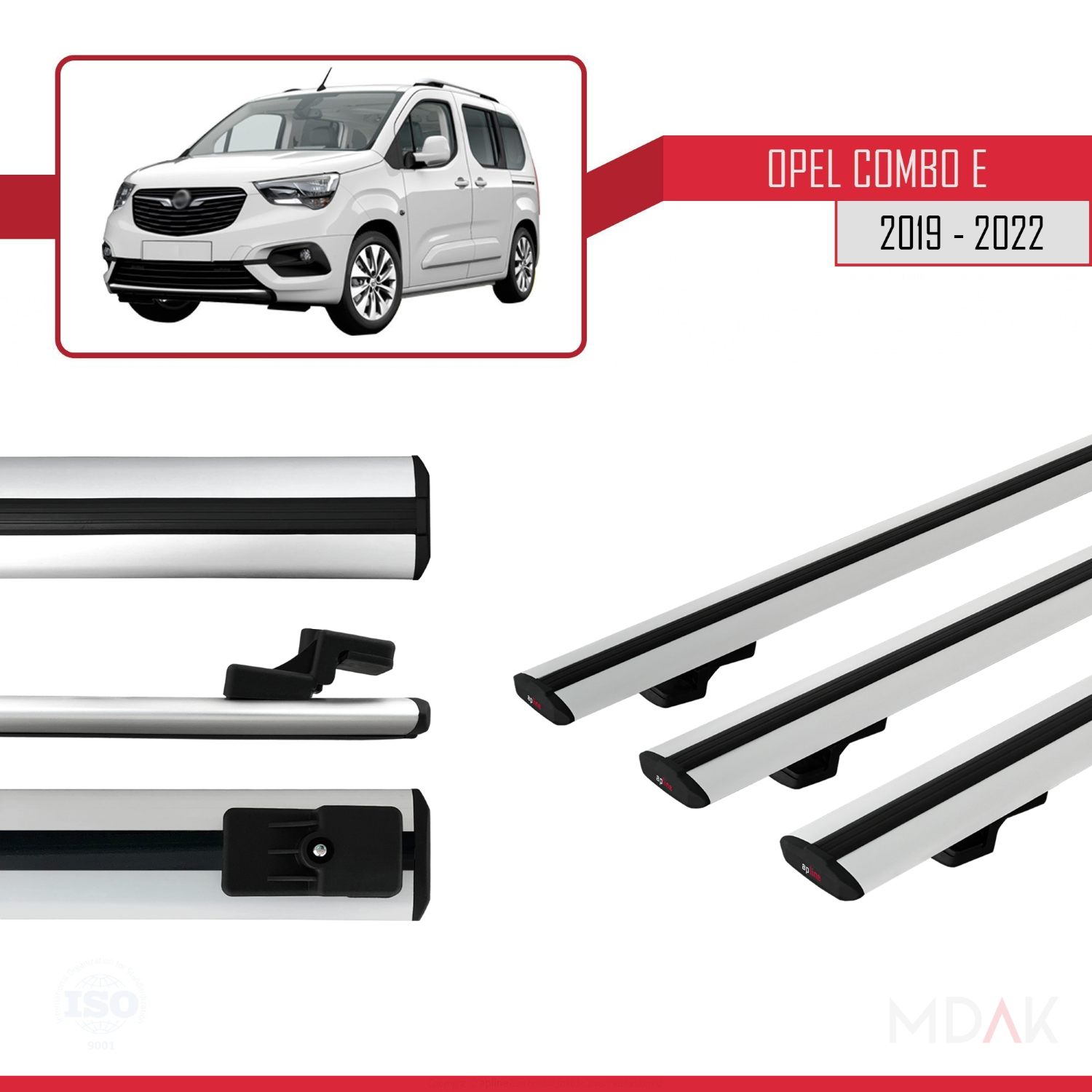 Opel Combo E 2019-2022 Arası ile uyumlu BASIC Model Ara Atkı Tavan Barı Gri 3 Adet - Görsel 3