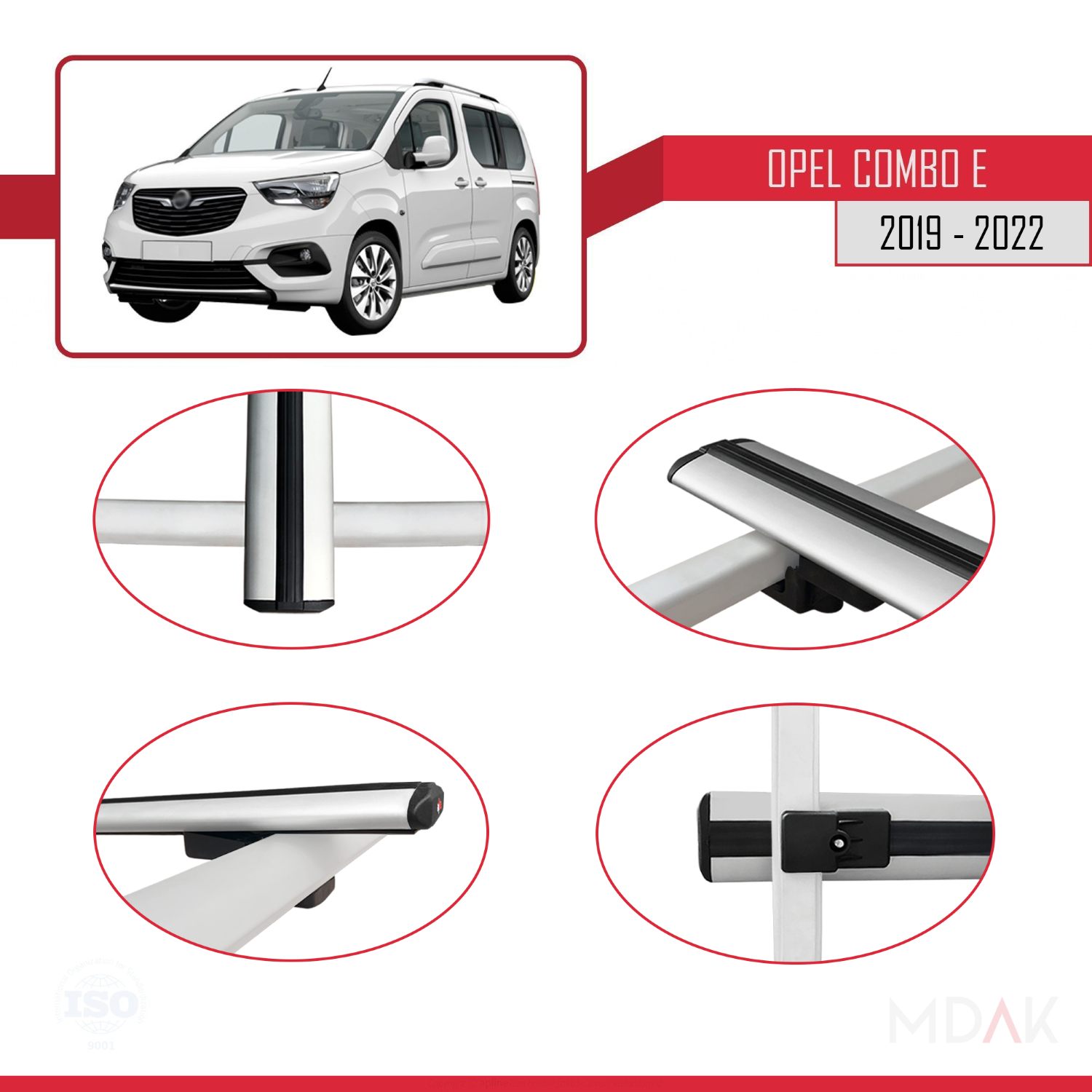 Opel Combo E 2019-2022 Arası ile uyumlu BASIC Model Ara Atkı Tavan Barı Gri 3 Adet - Görsel 4