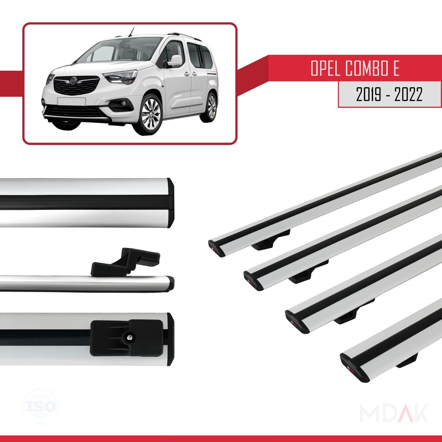 Opel Combo E 2019-2022 Arası ile uyumlu BASIC Model Ara Atkı Tavan Barı Gri 4 Adet - Görsel 3