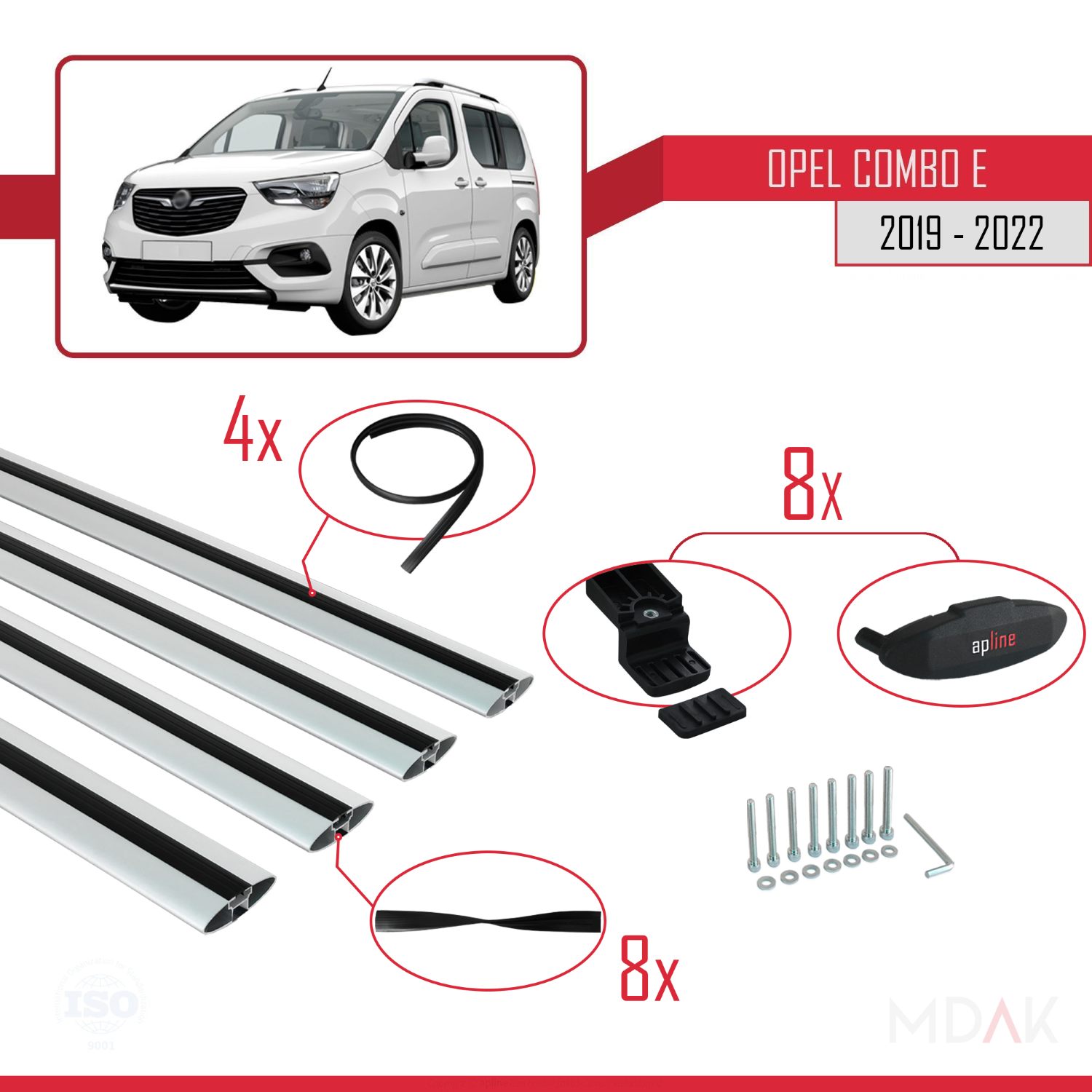 Opel Combo E 2019-2022 Arası ile uyumlu BASIC Model Ara Atkı Tavan Barı Gri 4 Adet - Görsel 6