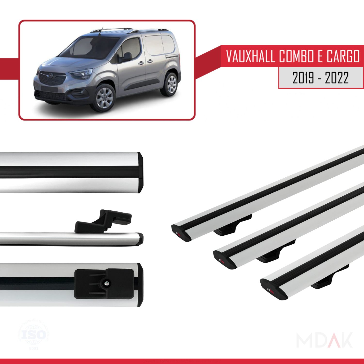 Vauxhall Combo E Cargo 2019-2022 Arası ile uyumlu BASIC Model Ara Atkı Tavan Barı Gri 3 Adet - Görsel 3