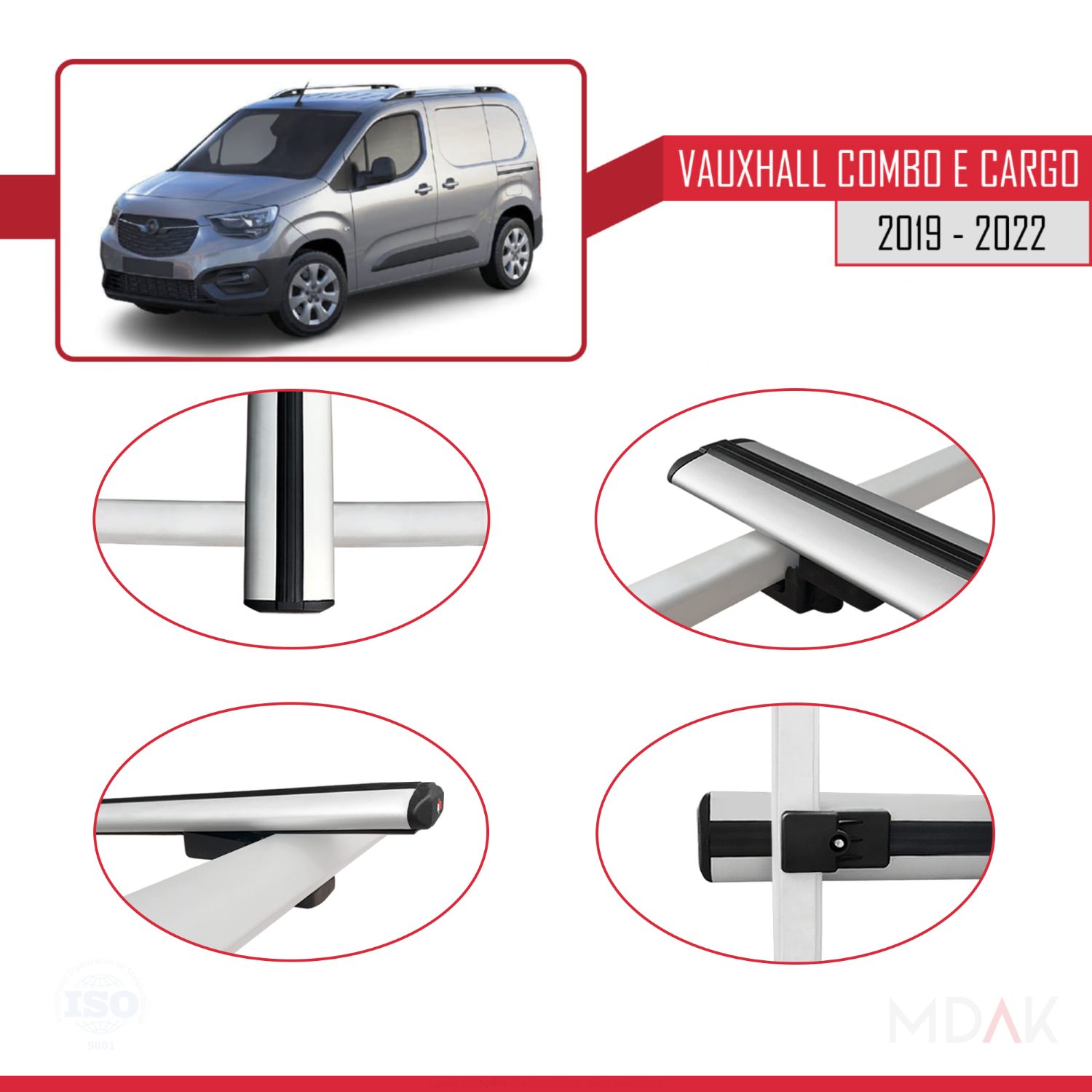 Vauxhall Combo E Cargo 2019-2022 Arası ile uyumlu BASIC Model Ara Atkı Tavan Barı Gri 3 Adet - Görsel 4