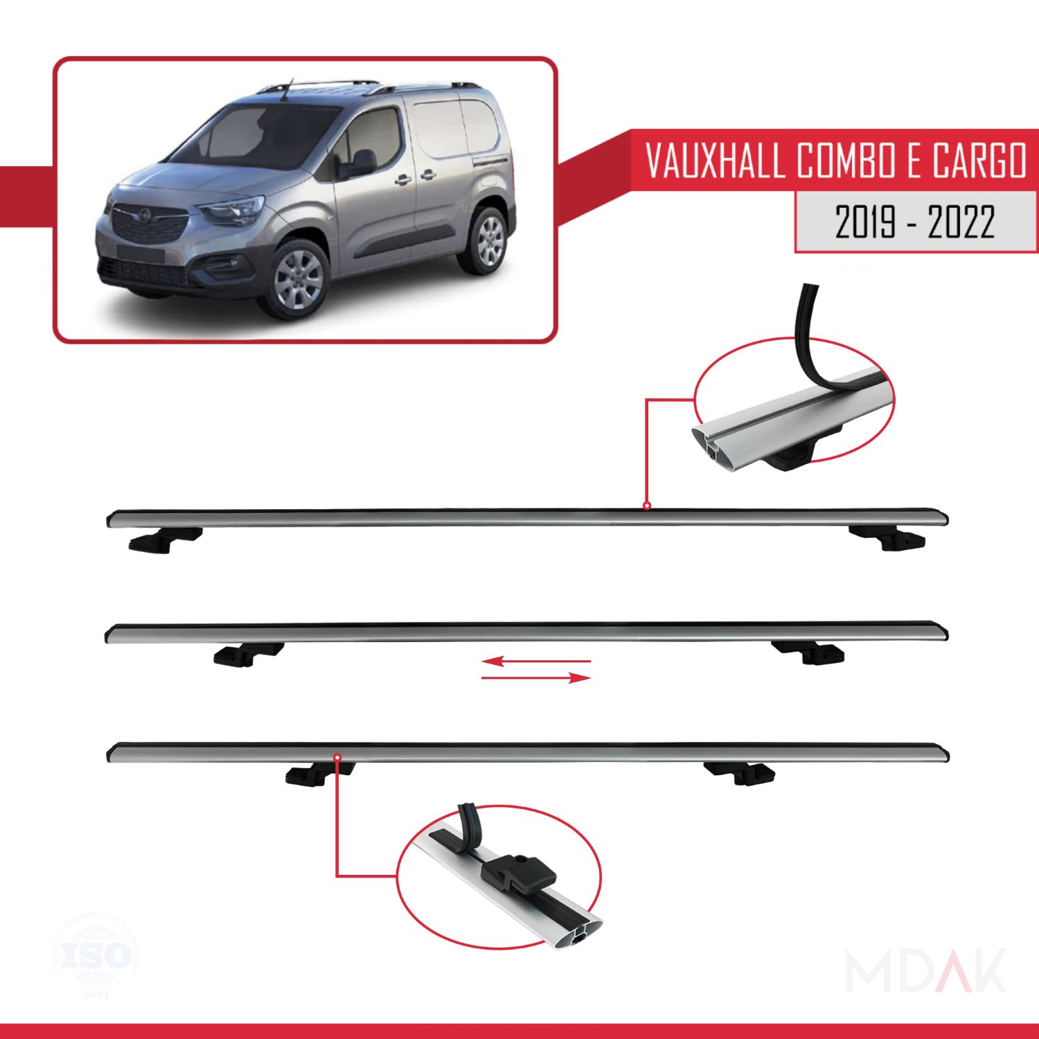 Vauxhall Combo E Cargo 2019-2022 Arası ile uyumlu BASIC Model Ara Atkı Tavan Barı Gri 3 Adet - Görsel 5