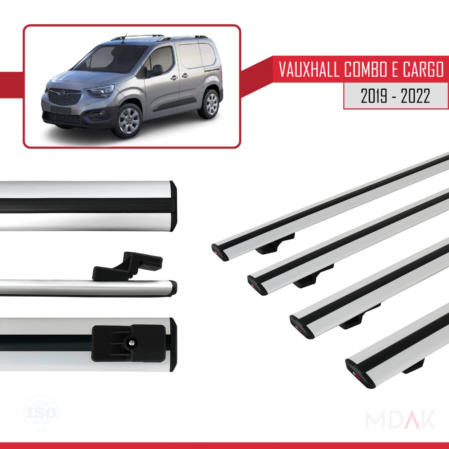 Vauxhall Combo E Cargo 2019-2022 Arası ile uyumlu BASIC Model Ara Atkı Tavan Barı Gri 4 Adet - Görsel 3