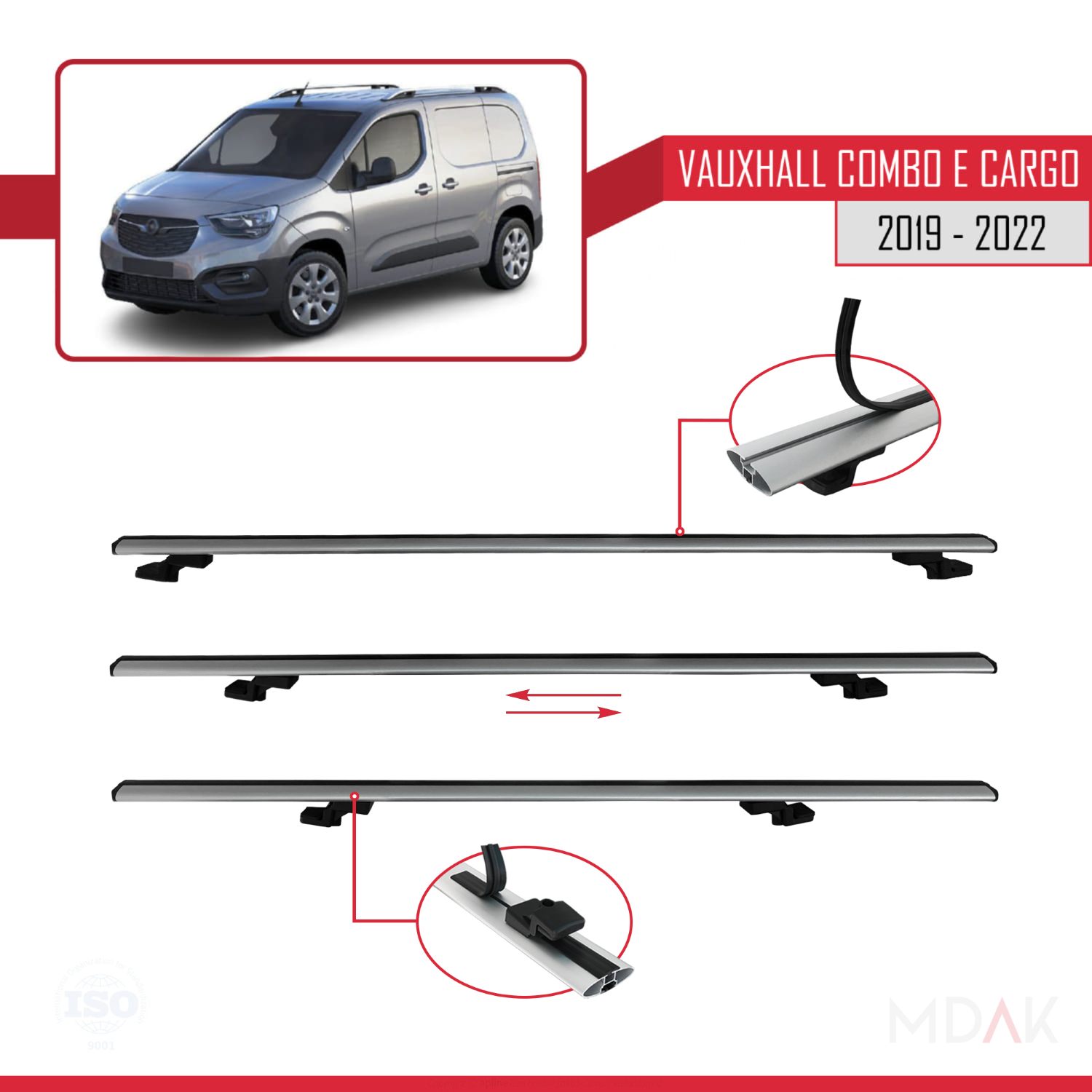 Vauxhall Combo E Cargo 2019-2022 Arası ile uyumlu BASIC Model Ara Atkı Tavan Barı Gri 4 Adet - Görsel 5