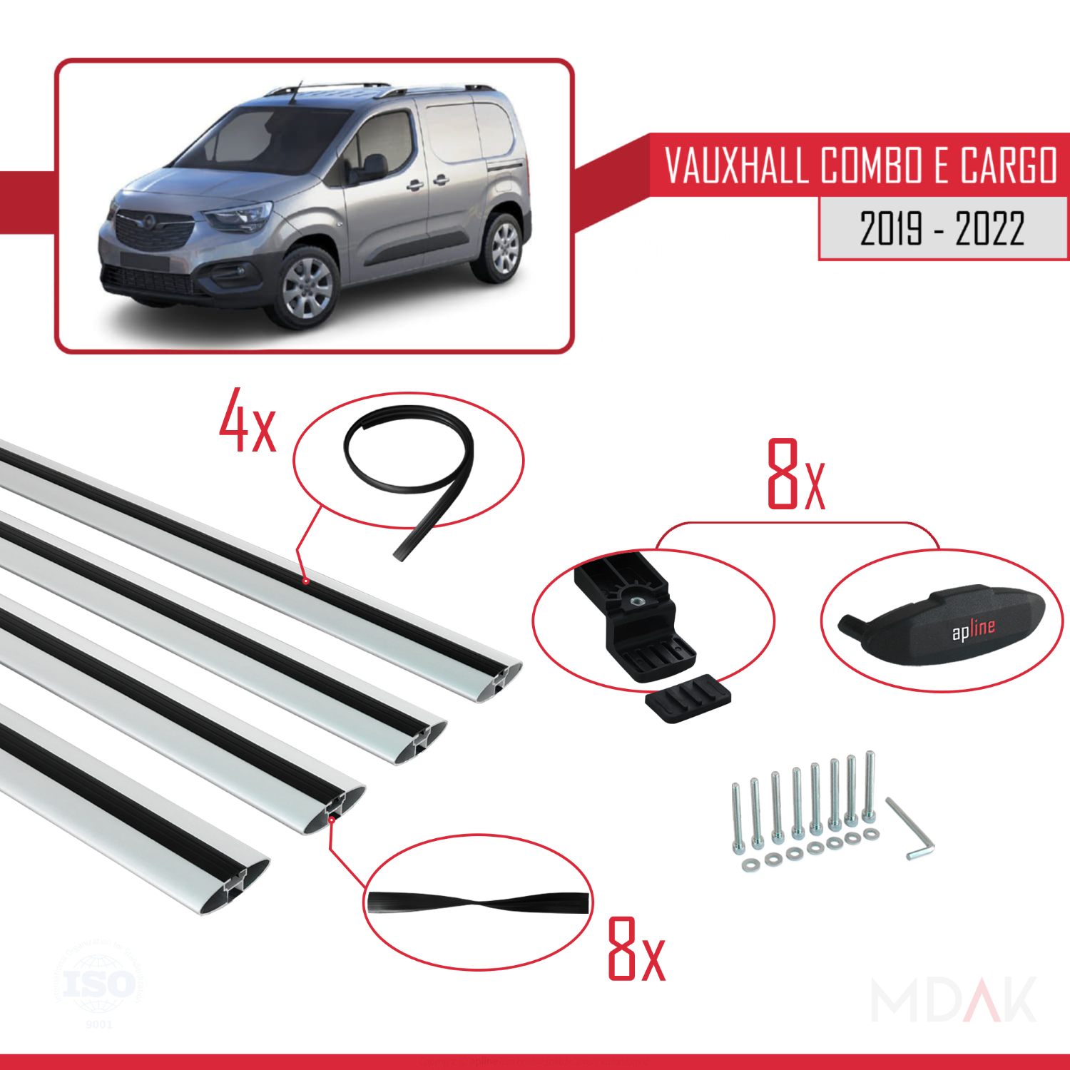 Vauxhall Combo E Cargo 2019-2022 Arası ile uyumlu BASIC Model Ara Atkı Tavan Barı Gri 4 Adet - Görsel 6