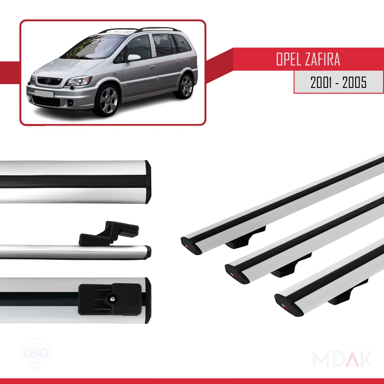 Opel Zafira A (T98) 2001-2005 Arası ile uyumlu BASIC Model Ara Atkı Tavan Barı Gri 3 Adet - Görsel 3