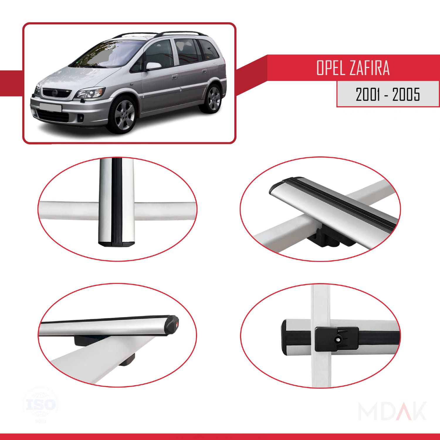 Opel Zafira A (T98) 2001-2005 Arası ile uyumlu BASIC Model Ara Atkı Tavan Barı Gri 3 Adet - Görsel 4