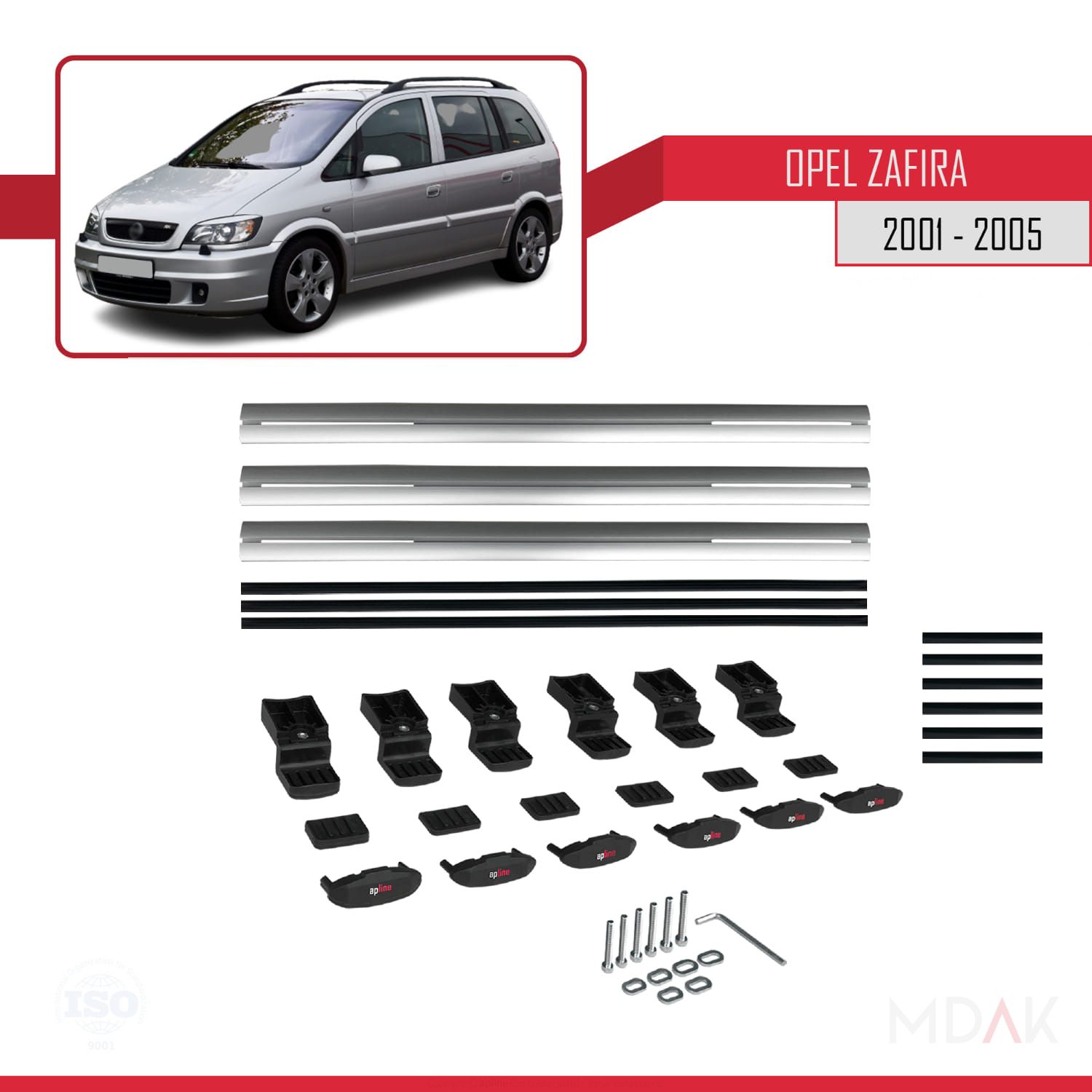 Opel Zafira A (T98) 2001-2005 Arası ile uyumlu BASIC Model Ara Atkı Tavan Barı Gri 3 Adet - Görsel 6