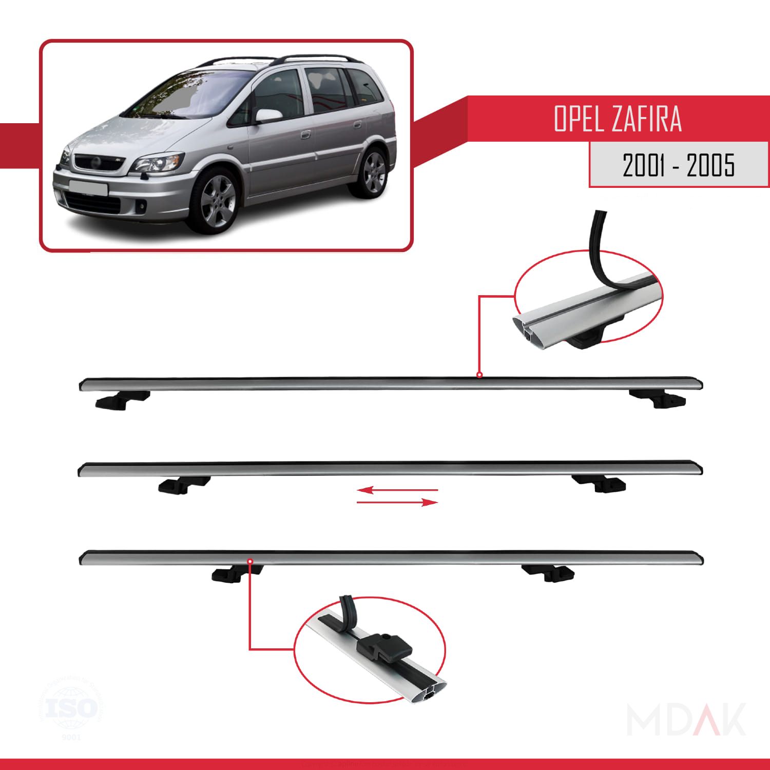 Opel Zafira A (T98) 2001-2005 Arası ile uyumlu BASIC Model Ara Atkı Tavan Barı Gri 2 Adet - Görsel 5