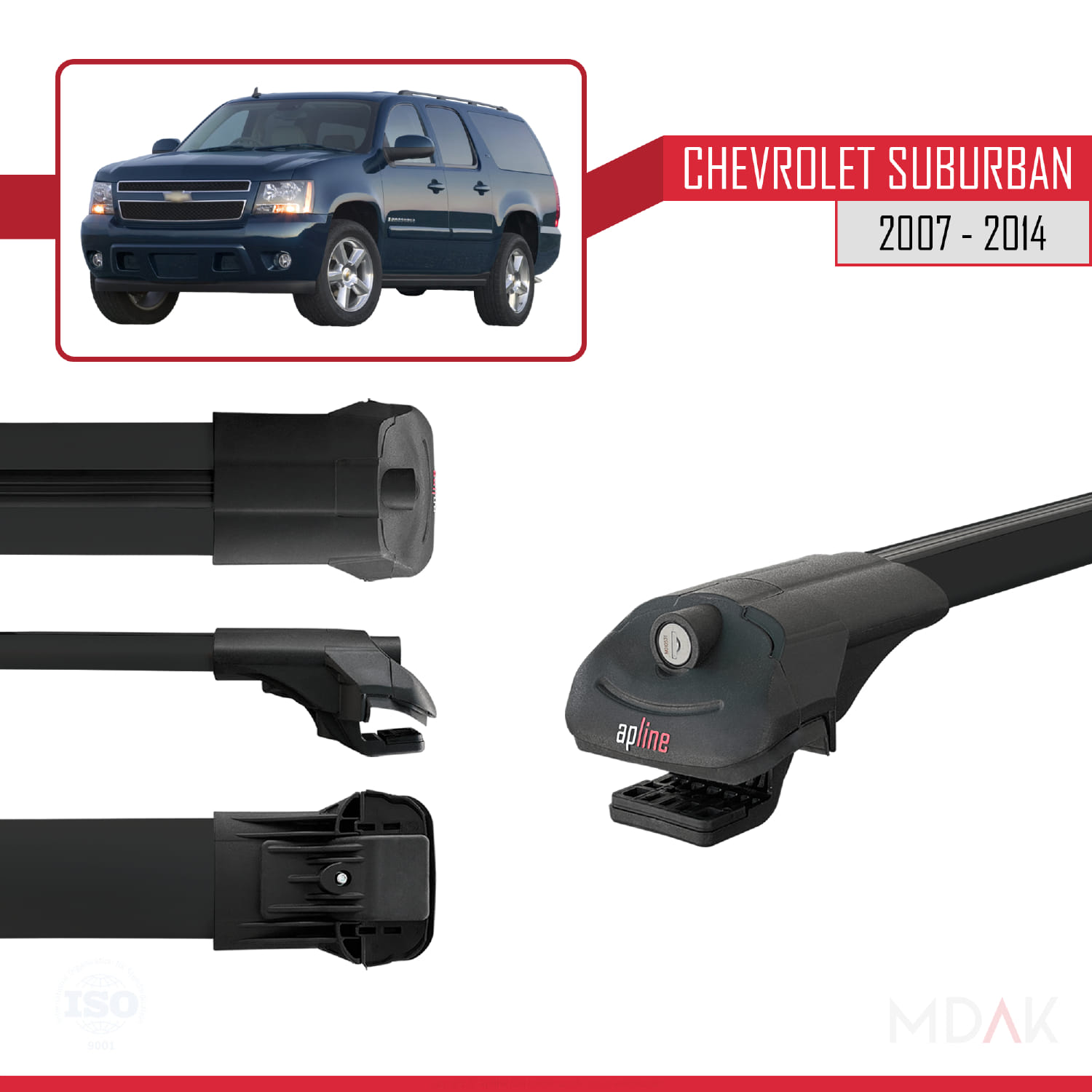 Chevrolet Suburban 2007-2014 Arası ile Uyumlu ACE-1 Ara Atkı Tavan Barı Siyah 2 Adet - Görsel 3