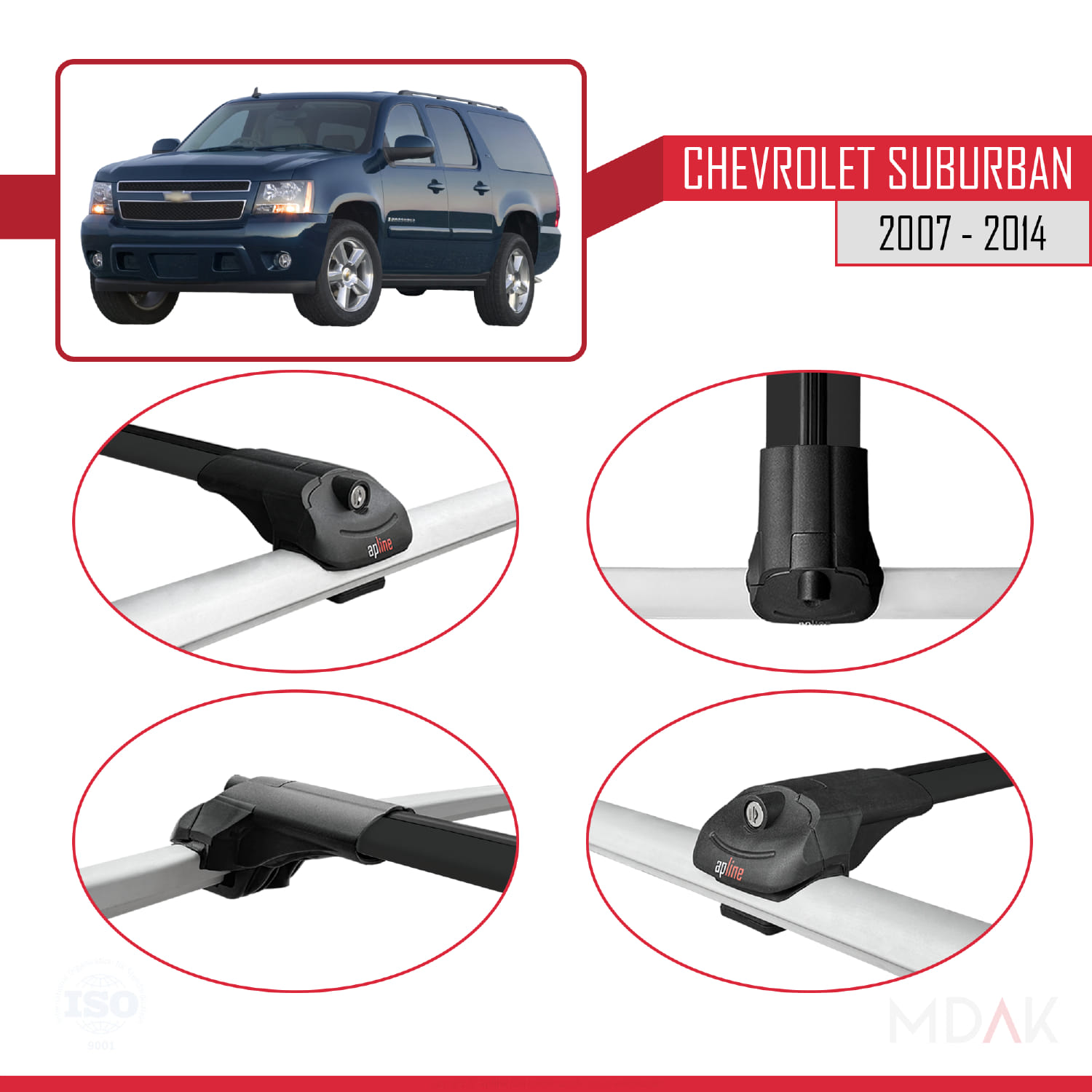 Chevrolet Suburban 2007-2014 Arası ile Uyumlu ACE-1 Ara Atkı Tavan Barı Siyah 2 Adet - Görsel 4