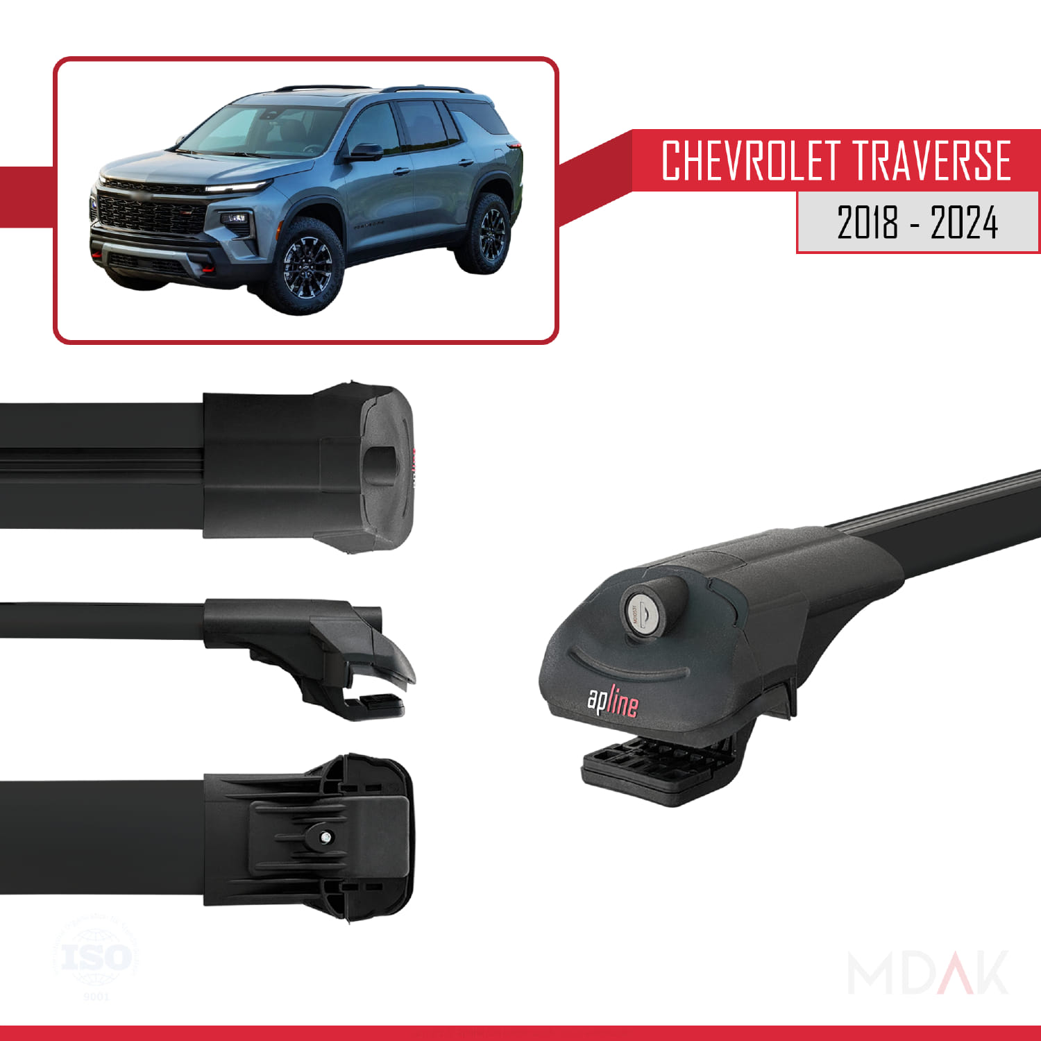Chevrolet Traverse 2018-2024 Arası ile Uyumlu ACE-1 Ara Atkı Tavan Barı Siyah 2 Adet - Görsel 3