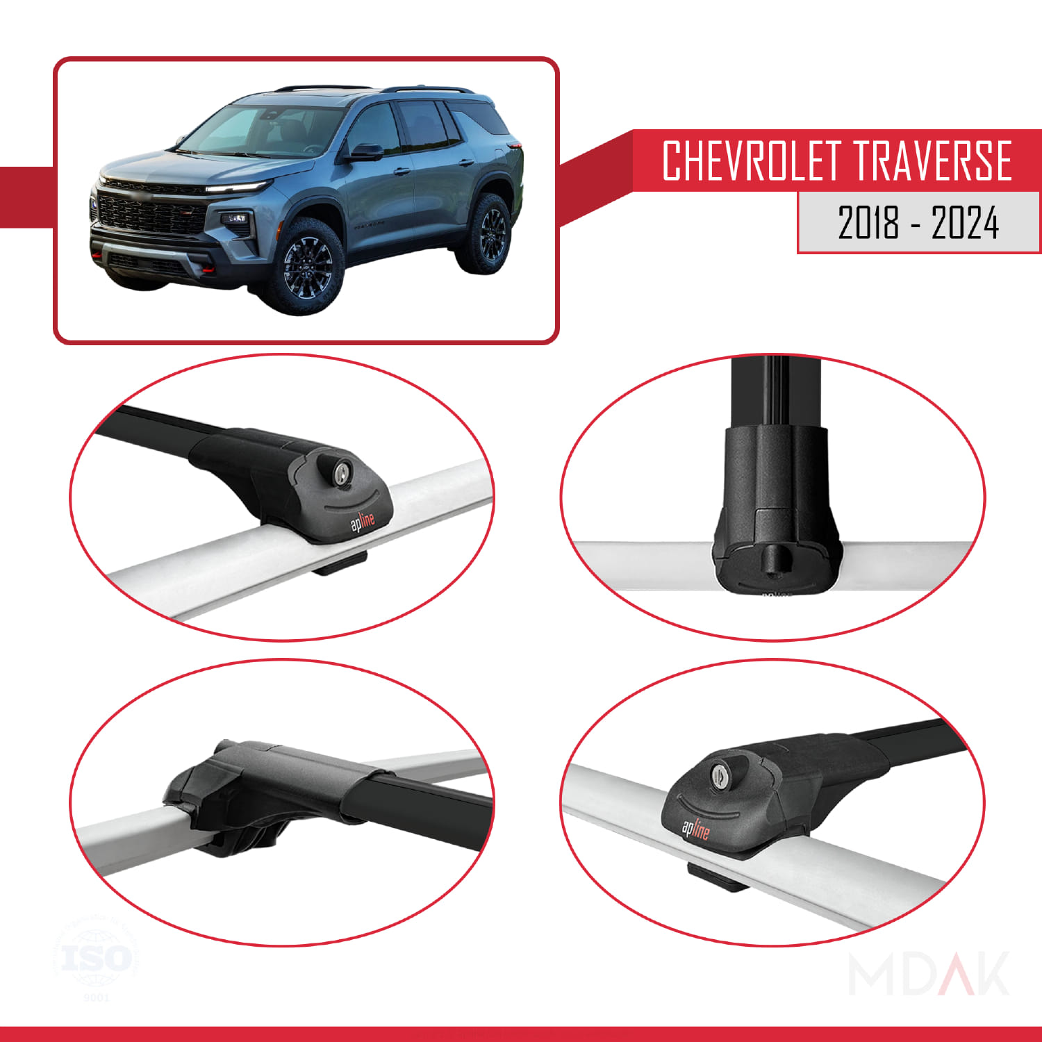 Chevrolet Traverse 2018-2024 Arası ile Uyumlu ACE-1 Ara Atkı Tavan Barı Siyah 2 Adet - Görsel 4