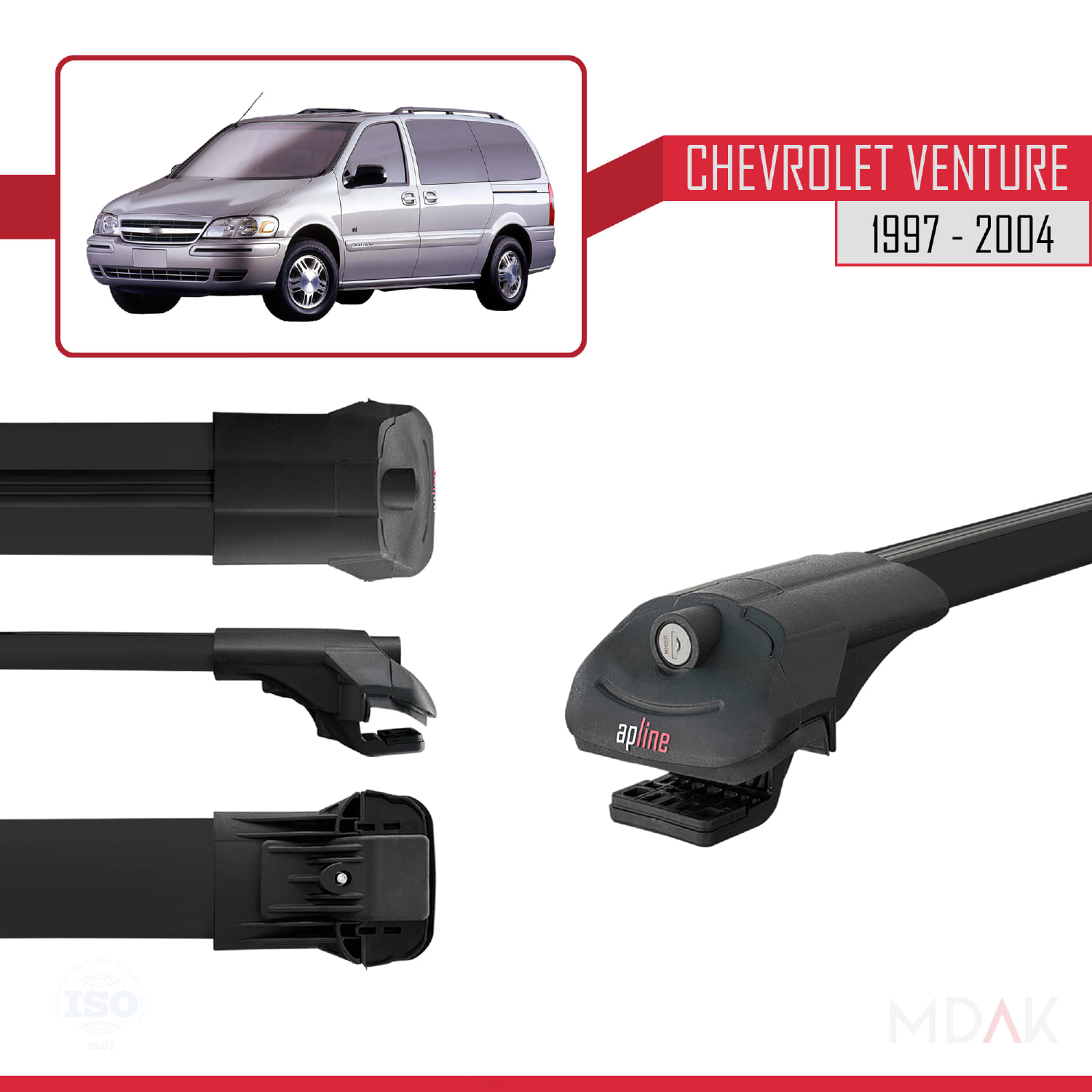 Chevrolet Venture 1997-2004 Arası ile Uyumlu ACE-1 Ara Atkı Tavan Barı Siyah 3 Adet - Görsel 3