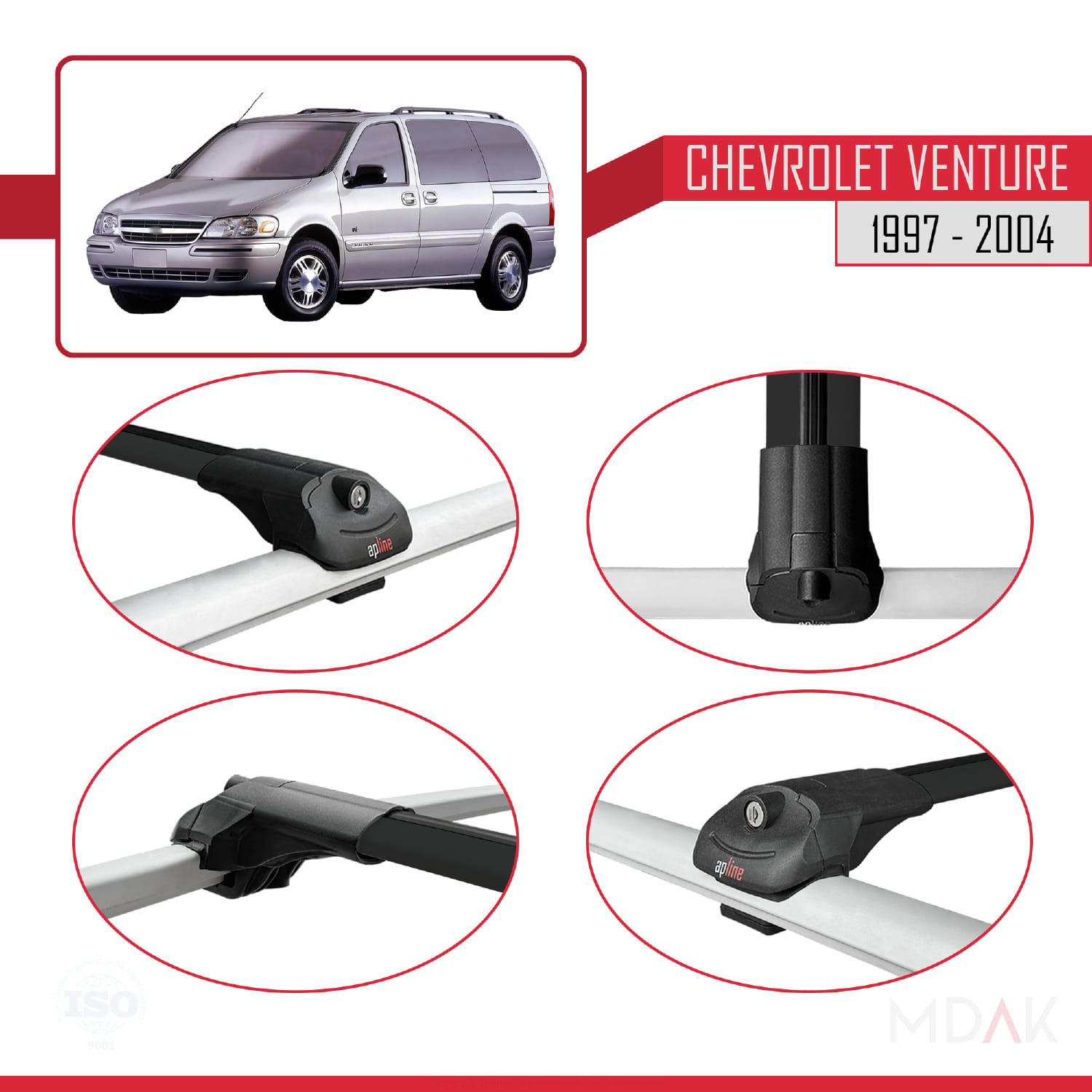 Chevrolet Venture 1997-2004 Arası ile Uyumlu ACE-1 Ara Atkı Tavan Barı Siyah 3 Adet - Görsel 4