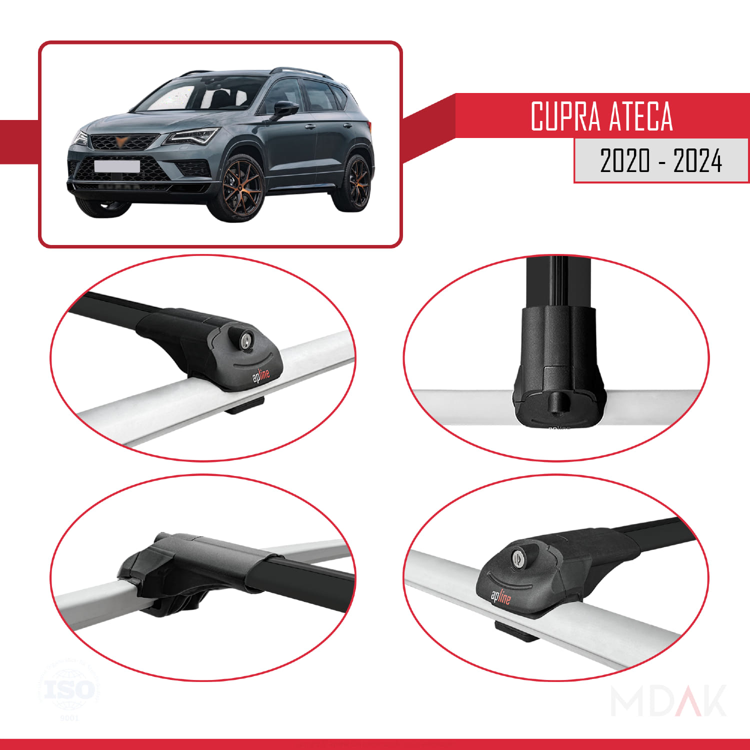 Cupra Ateca 2020-2024 Arası ile Uyumlu ACE-1 Ara Atkı Tavan Barı Siyah 2 Adet - Görsel 4