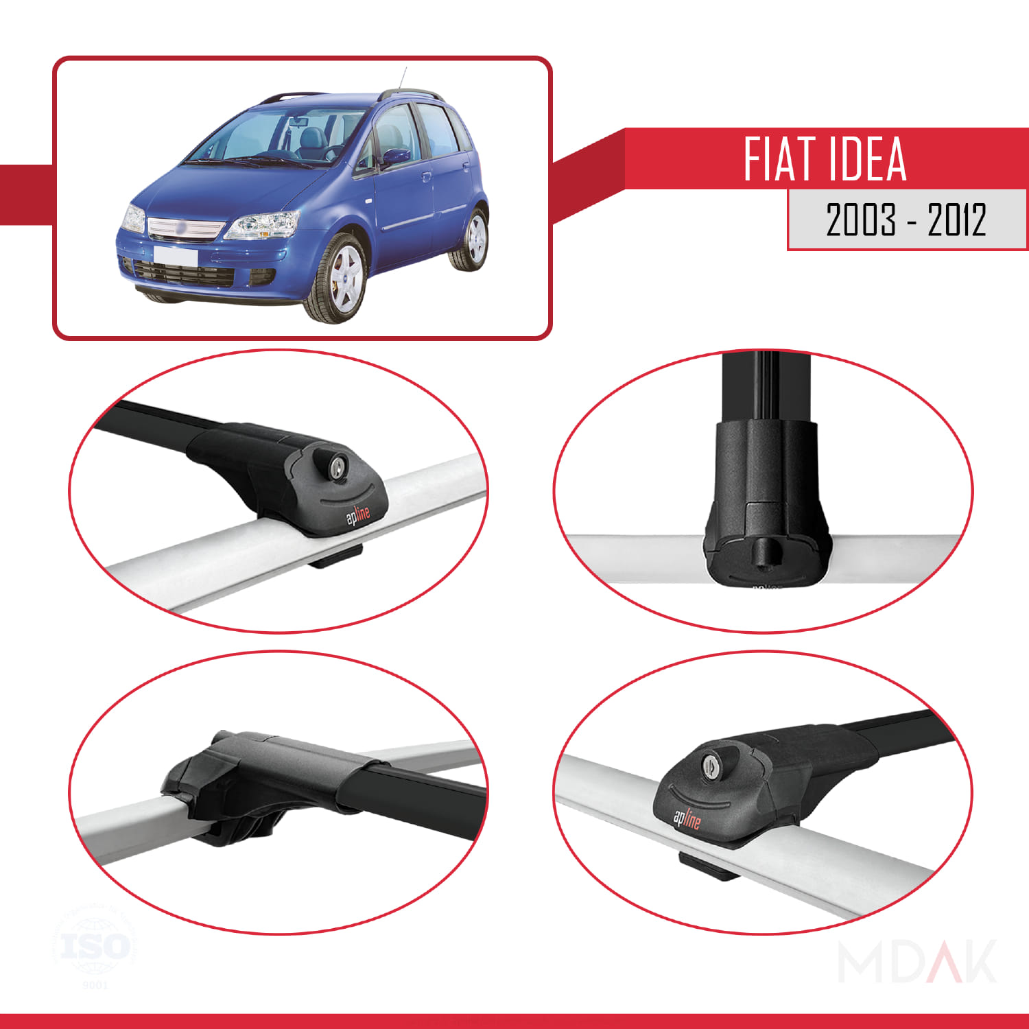 Fiat Idea 2003-2012 Arası ile Uyumlu ACE-1 Ara Atkı Tavan Barı Siyah 3 Adet - Görsel 4