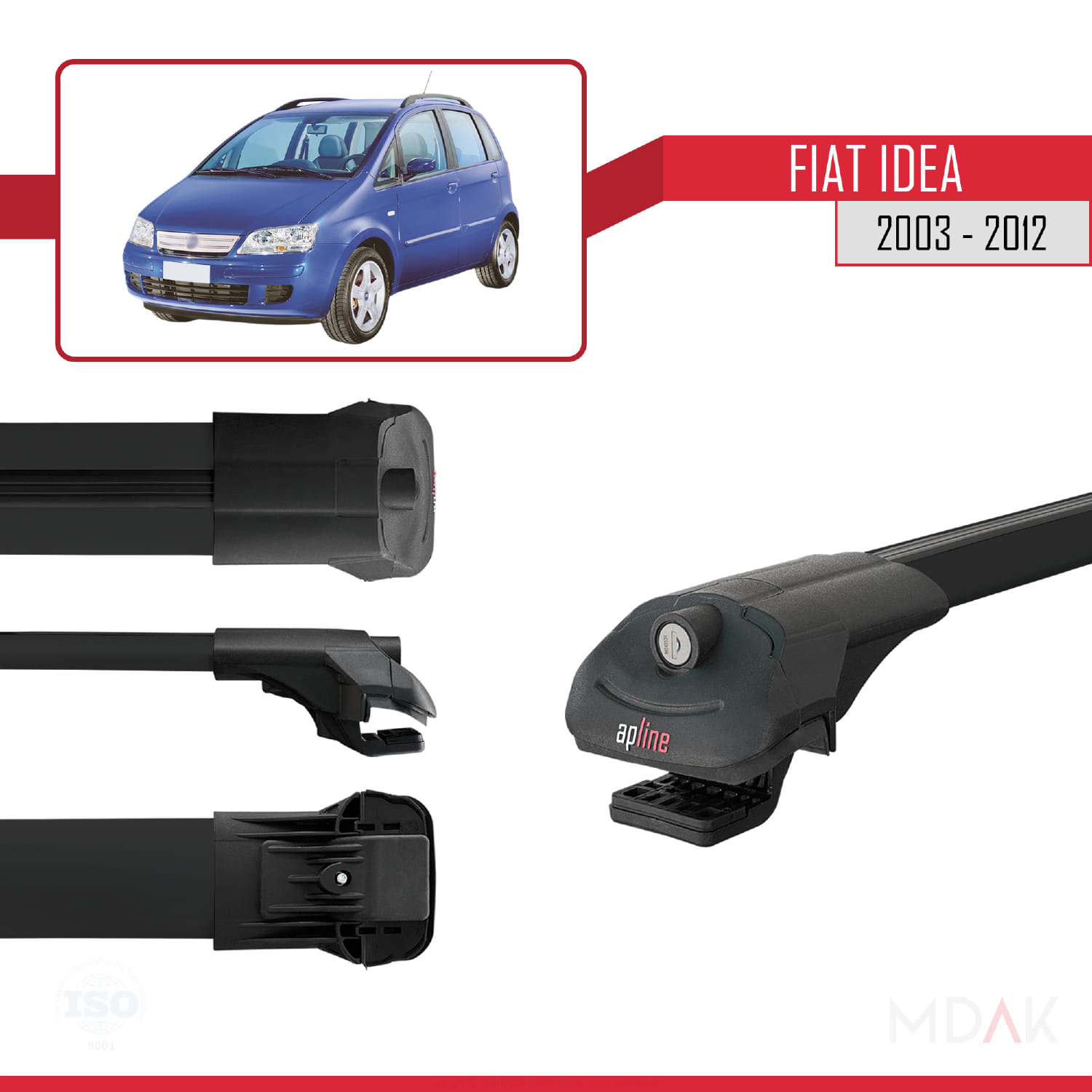 Fiat Idea 2003-2012 Arası ile Uyumlu ACE-1 Ara Atkı Tavan Barı Siyah 2 Adet - Görsel 3