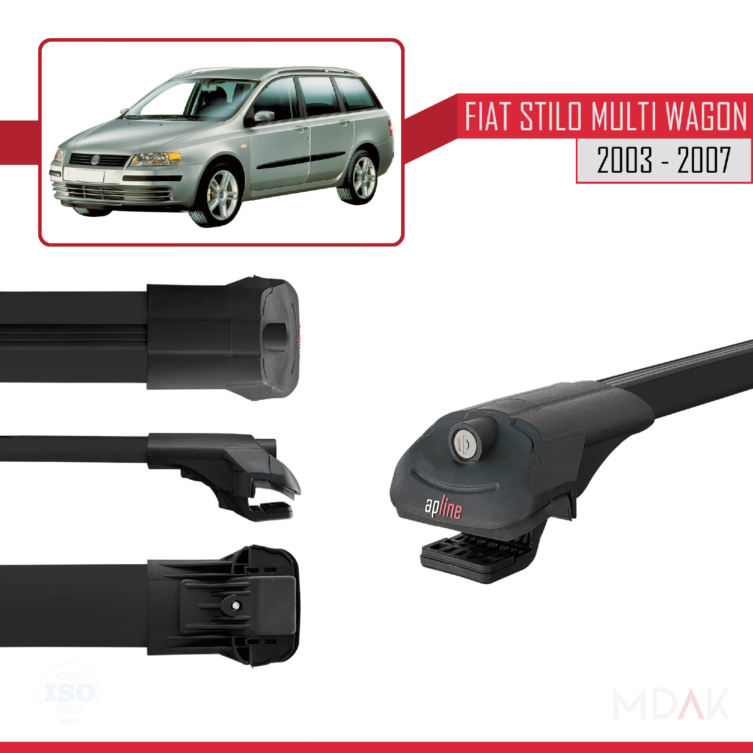 Fiat Stilo Multi Wagon 2003-2007 Arası ile Uyumlu ACE-1 Ara Atkı Tavan Barı Siyah 3 Adet - Görsel 3